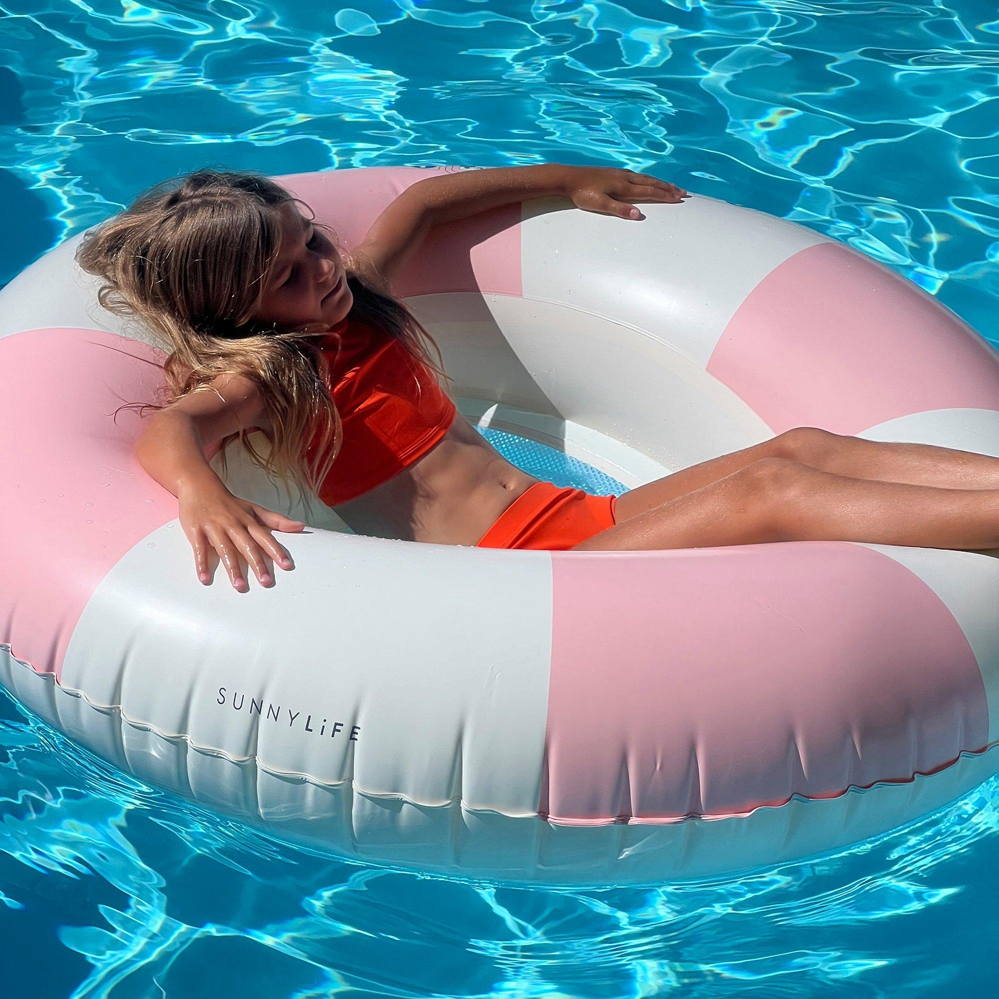 Luxe Tube Pool Ring: Stole My Heart Pink Stripe image number 2