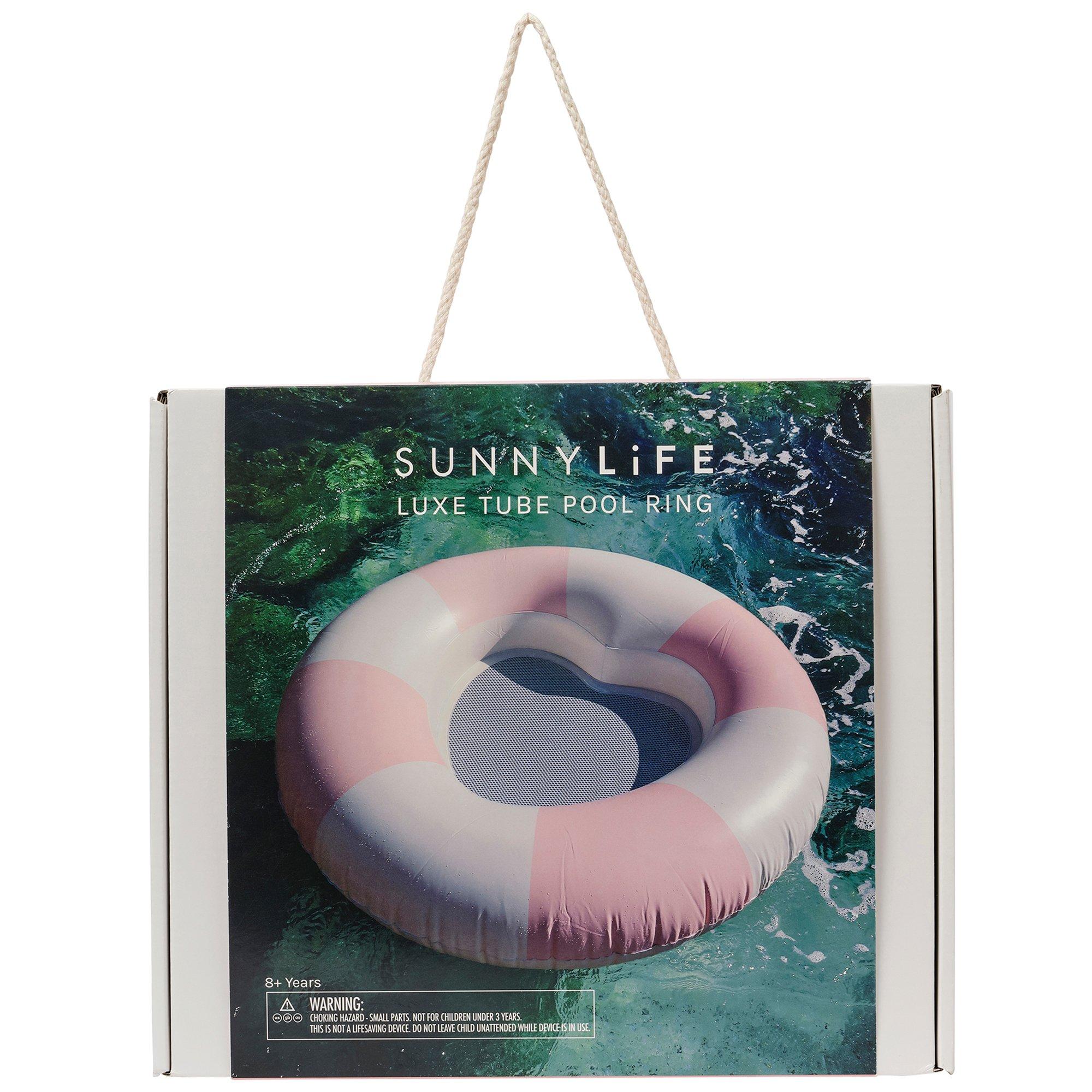 Luxe Tube Pool Ring: Stole My Heart Pink Stripe image number 1