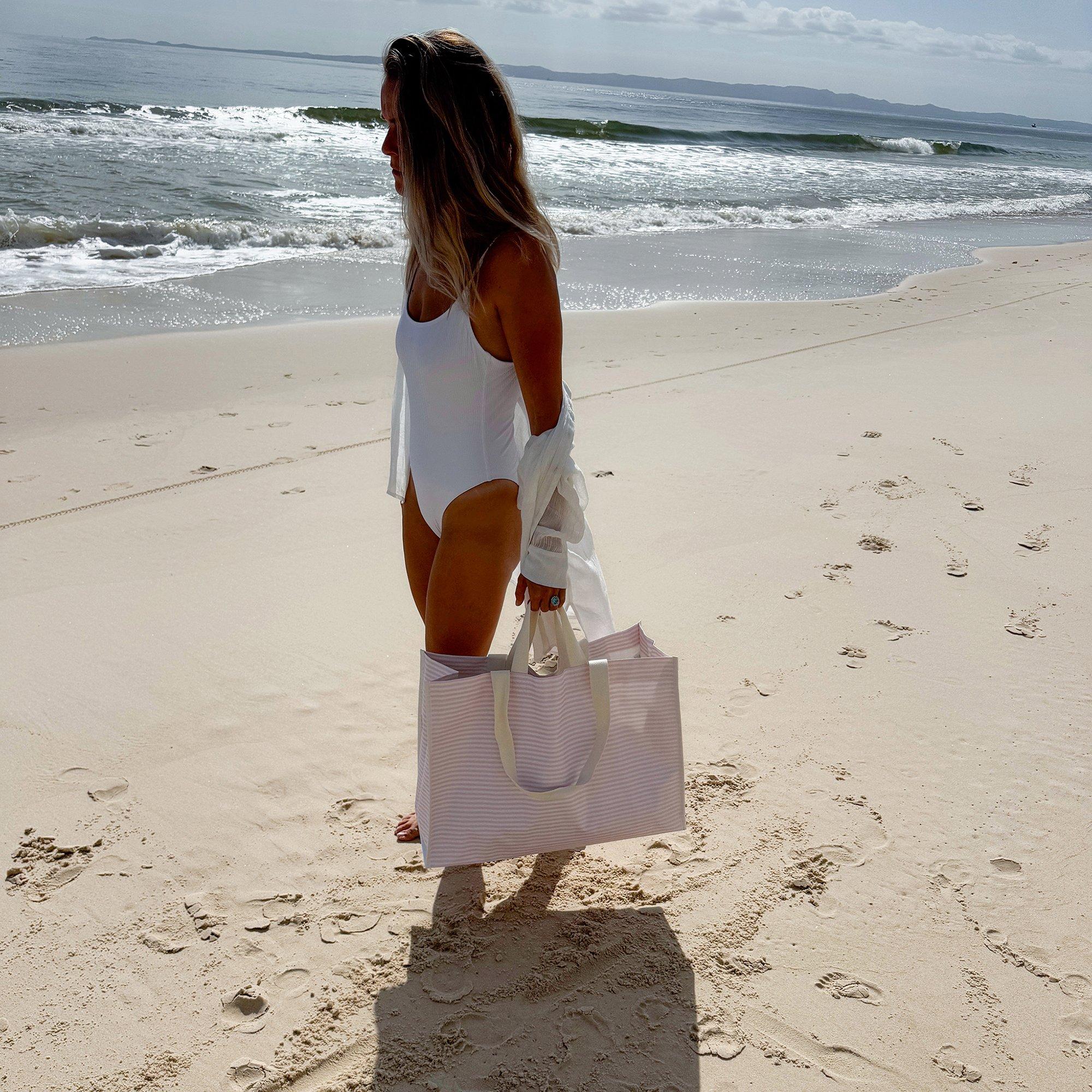 Carryall Beach Bag: Lazy Days Pink Stripe image number 4