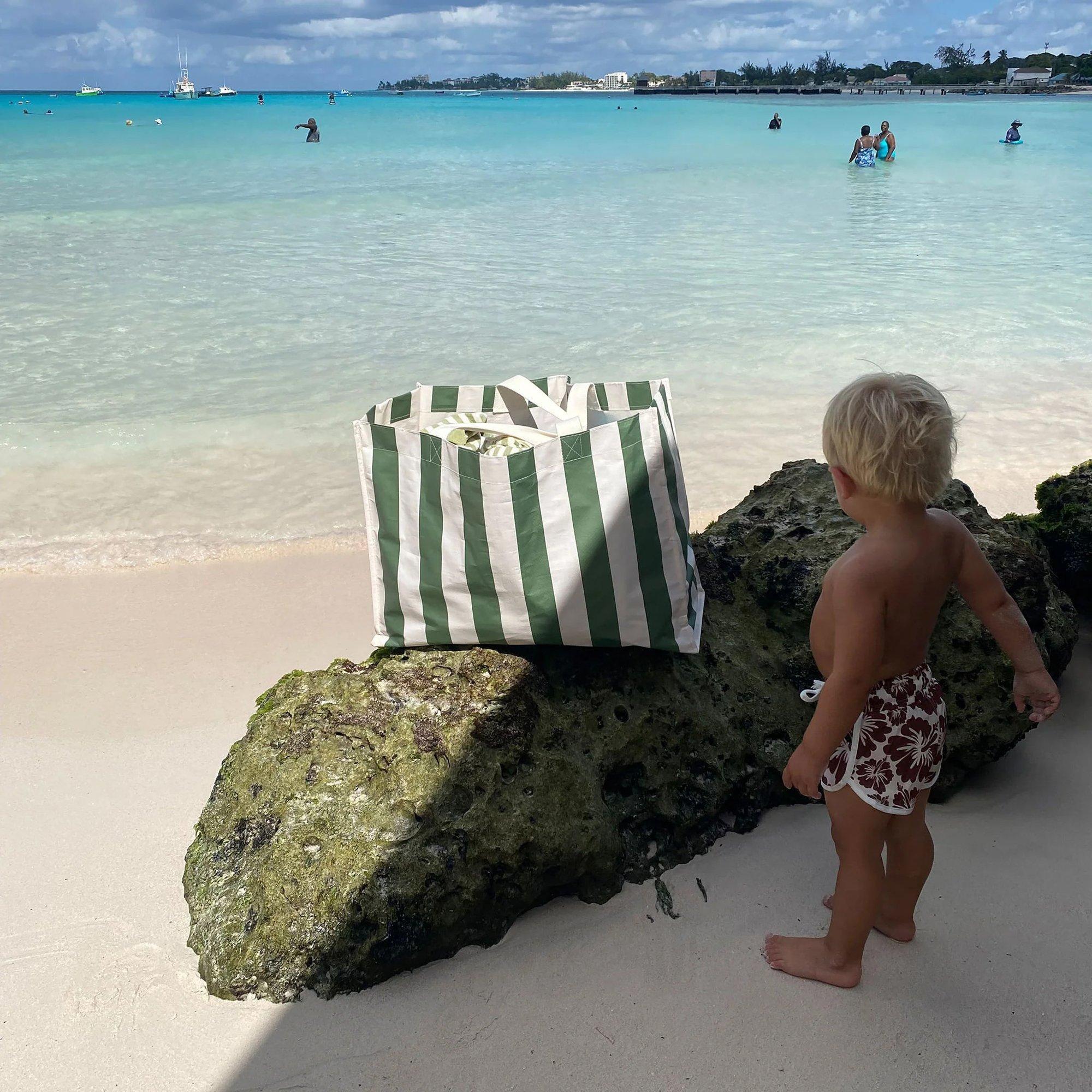 Carryall Beach Bag: Vacay Olive Stripe image number 4