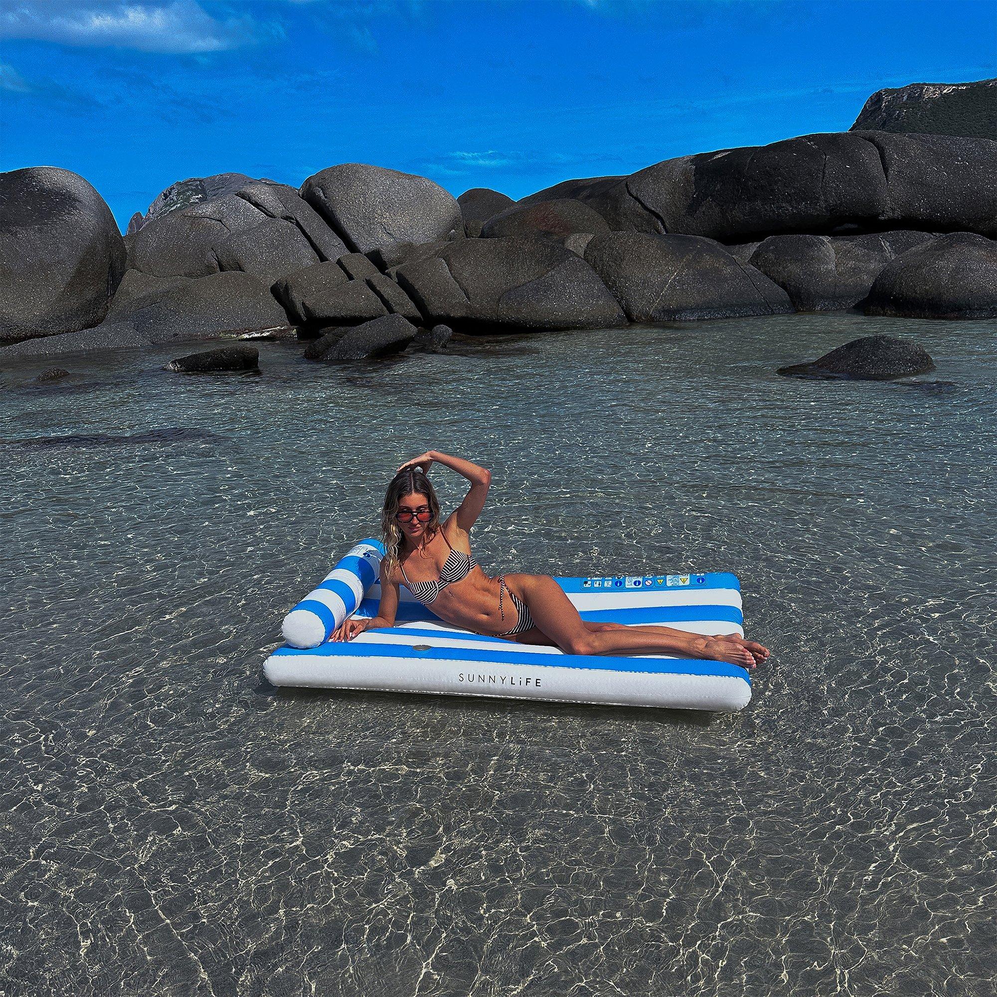 Luxe Lilo Pool Float: Blue Stripe image number 2
