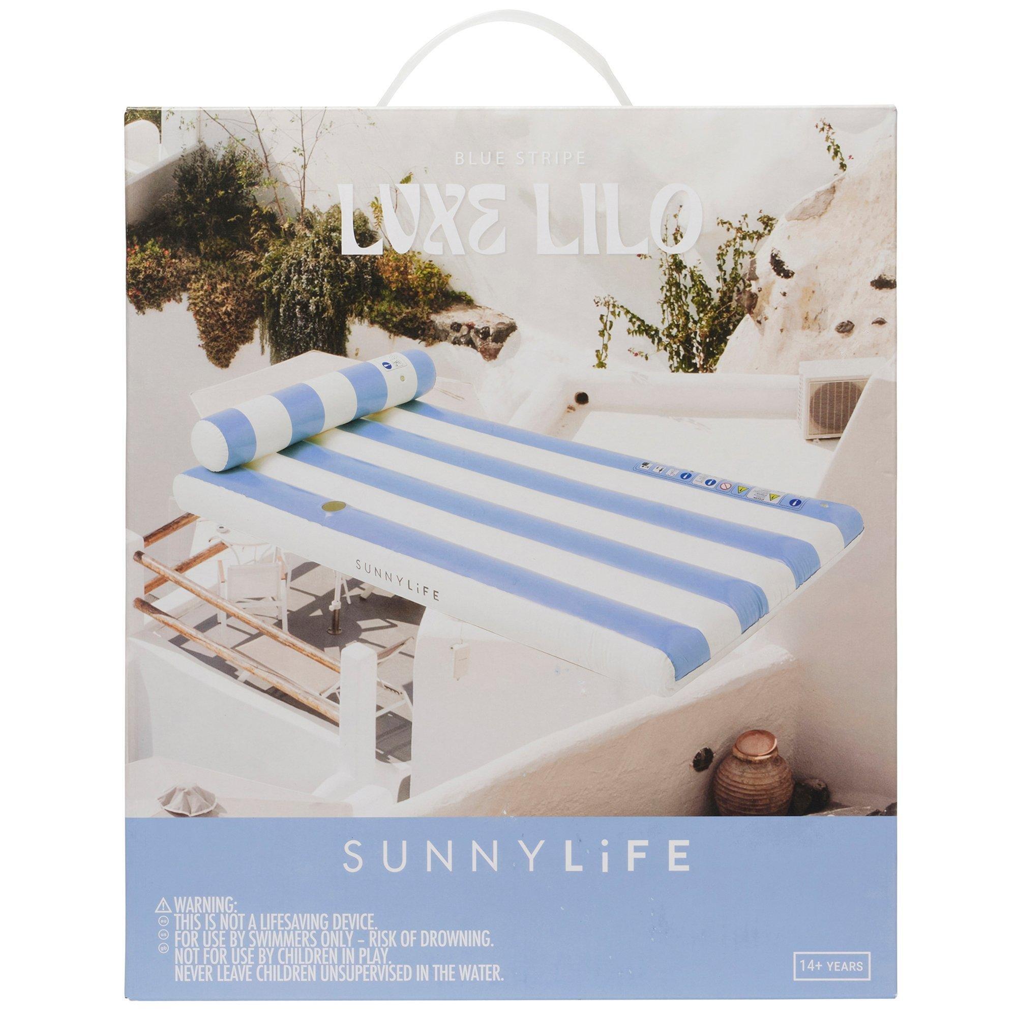Luxe Lilo Pool Float: Blue Stripe image number 1