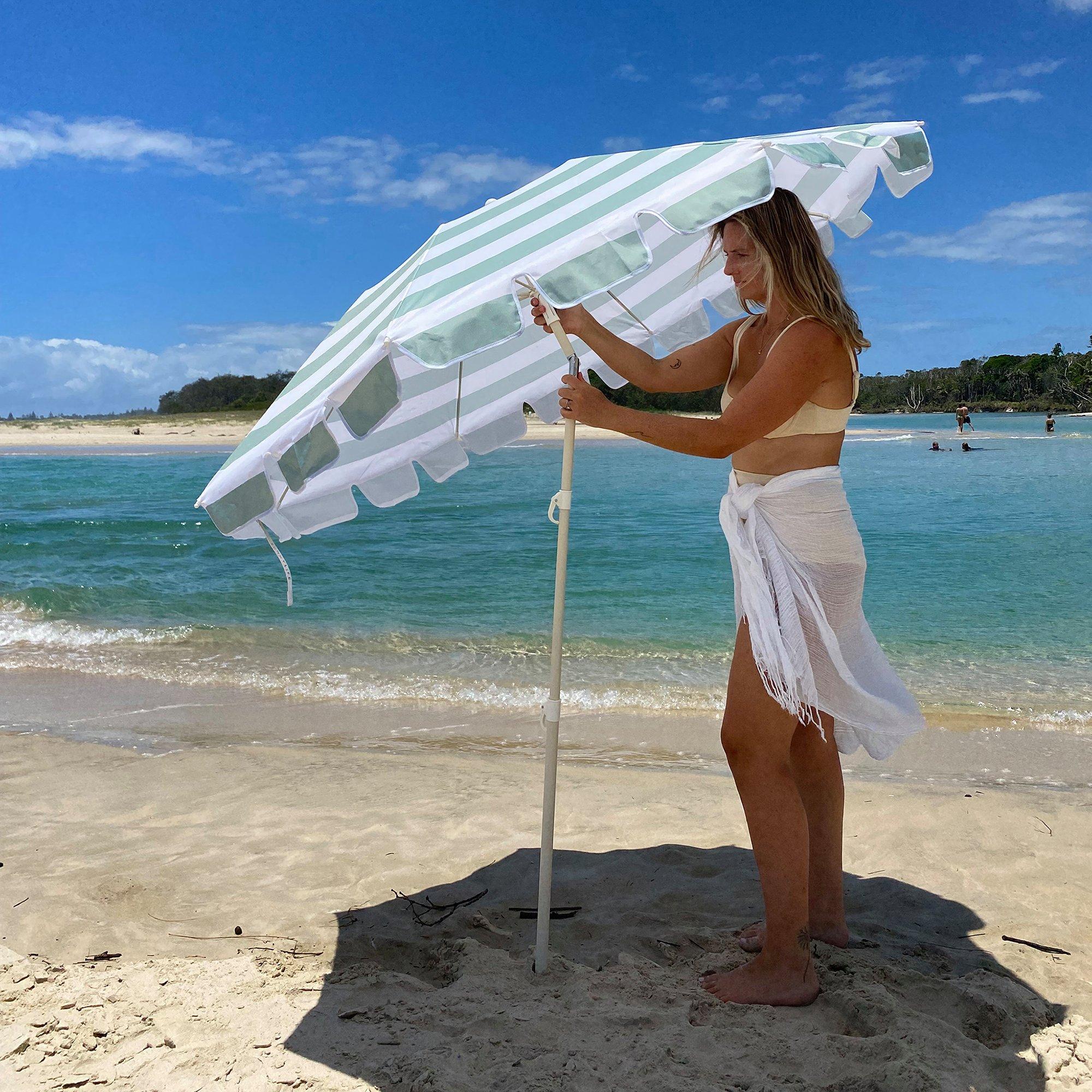 Compact Beach Umbrella: La Palma Sage Stripe image number 2
