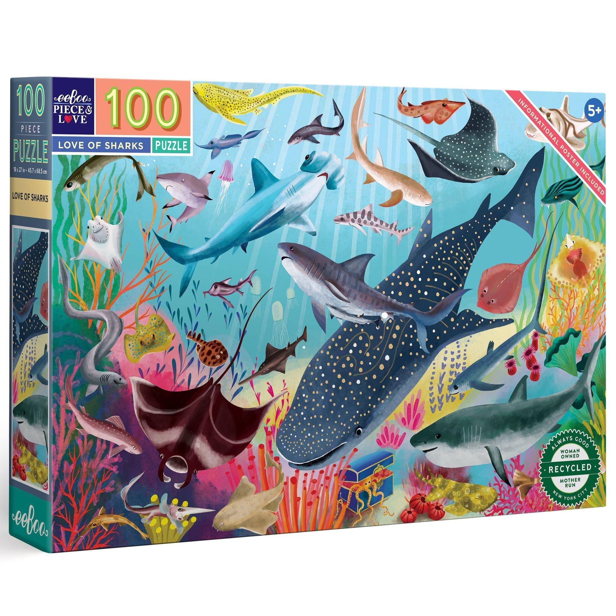 100 Piece Puzzle & Poster: Love Of Sharks