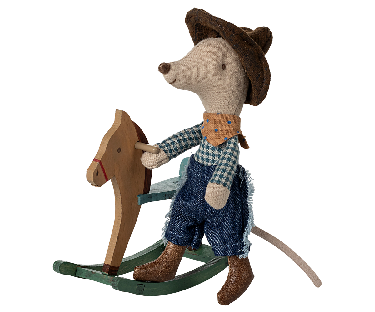 Little Brother Cowboy Mouse on Rocking Horse