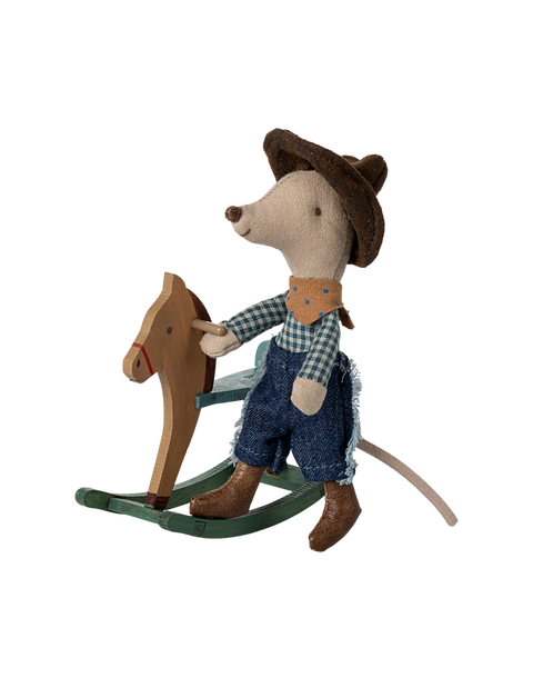 Little Brother Cowboy Mouse on Rocking Horse