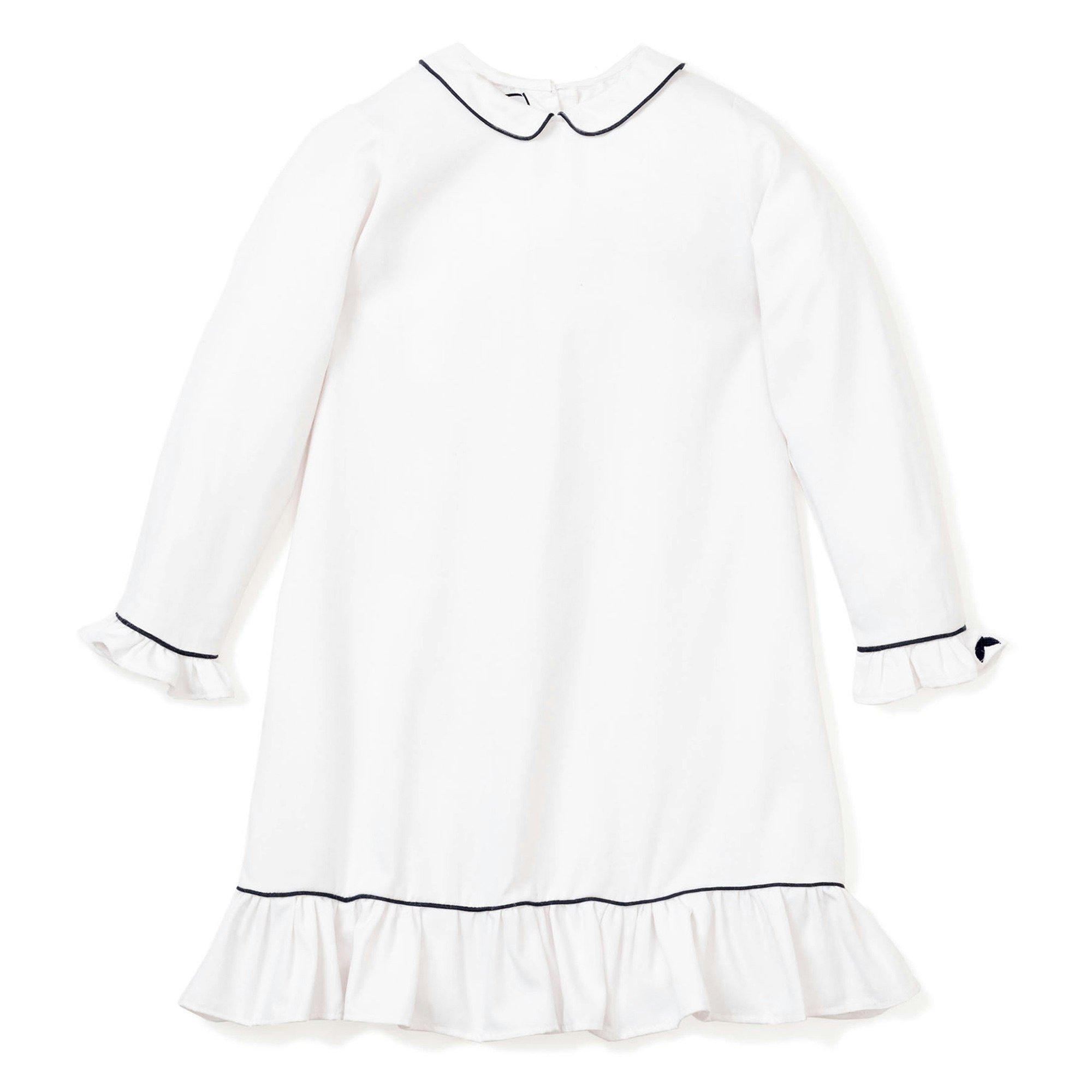 White Sophia Nightgown With Navy Piping