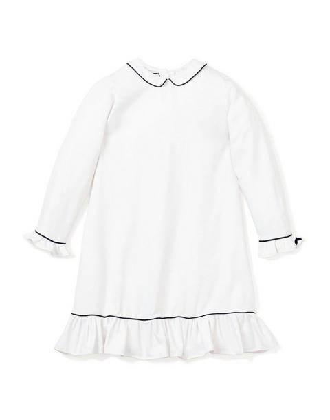 White Sophia Nightgown With Navy Piping