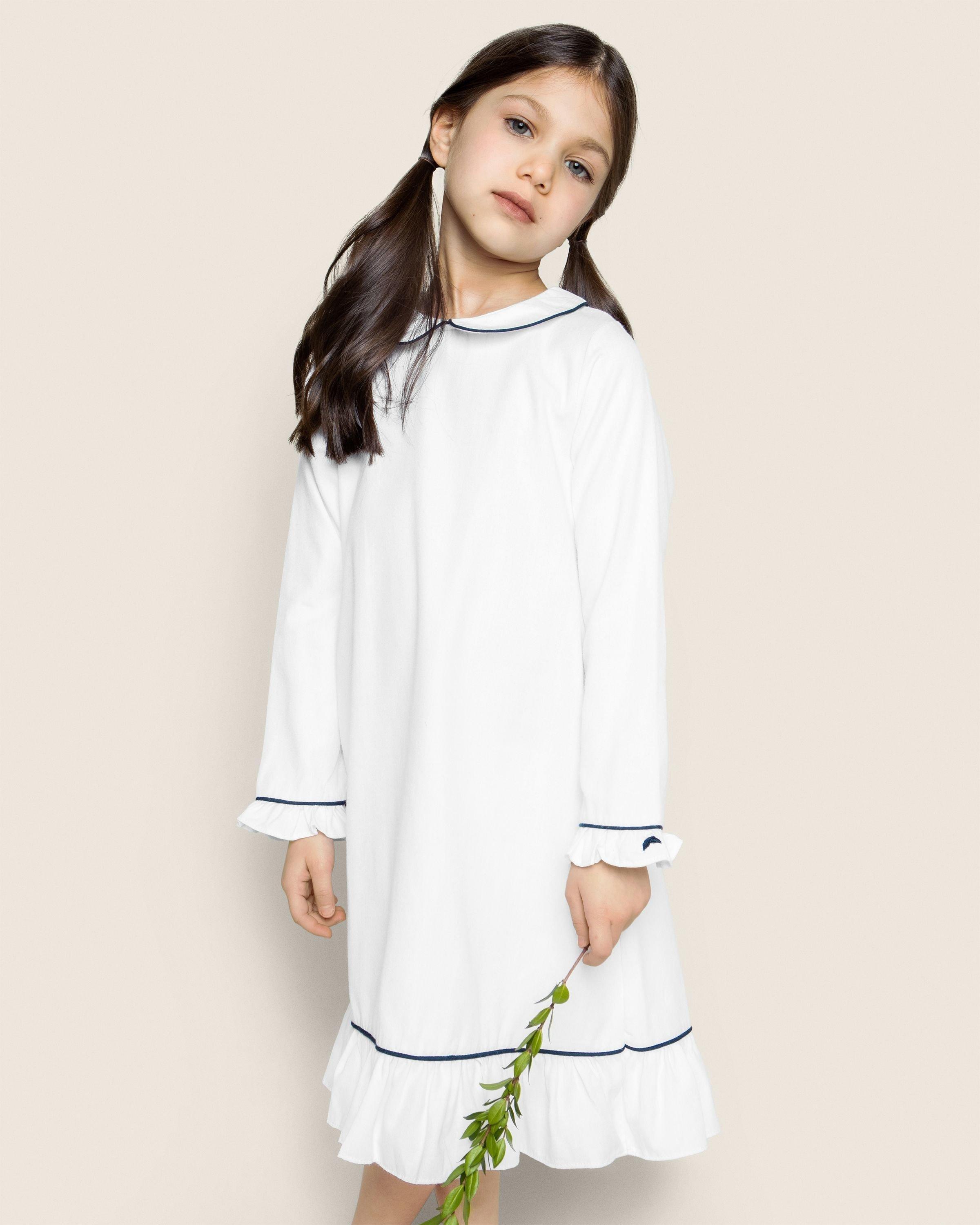 White Sophia Nightgown With Navy Piping image number 1