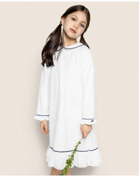 White Sophia Nightgown With Navy Piping