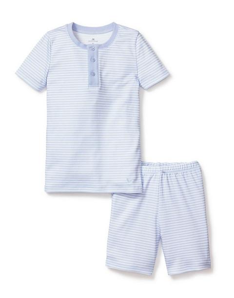 Kid's Pima Snug Fit Pajama Short Set in Blue Stripes