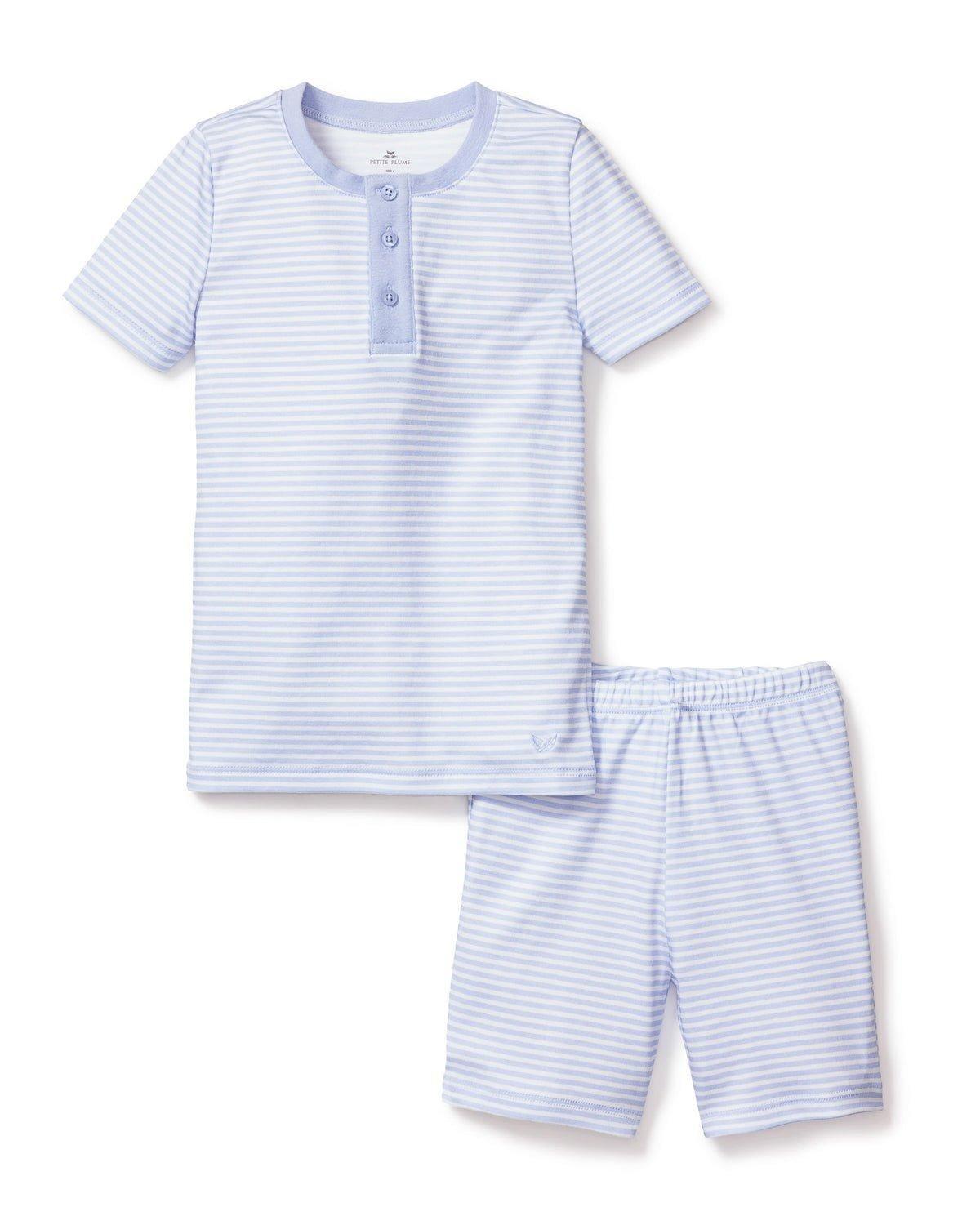 Kid's Pima Snug Fit Pajama Short Set in Blue Stripes image number 2