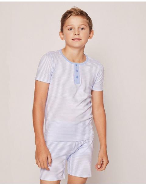 Kid's Pima Snug Fit Pajama Short Set in Blue Stripes