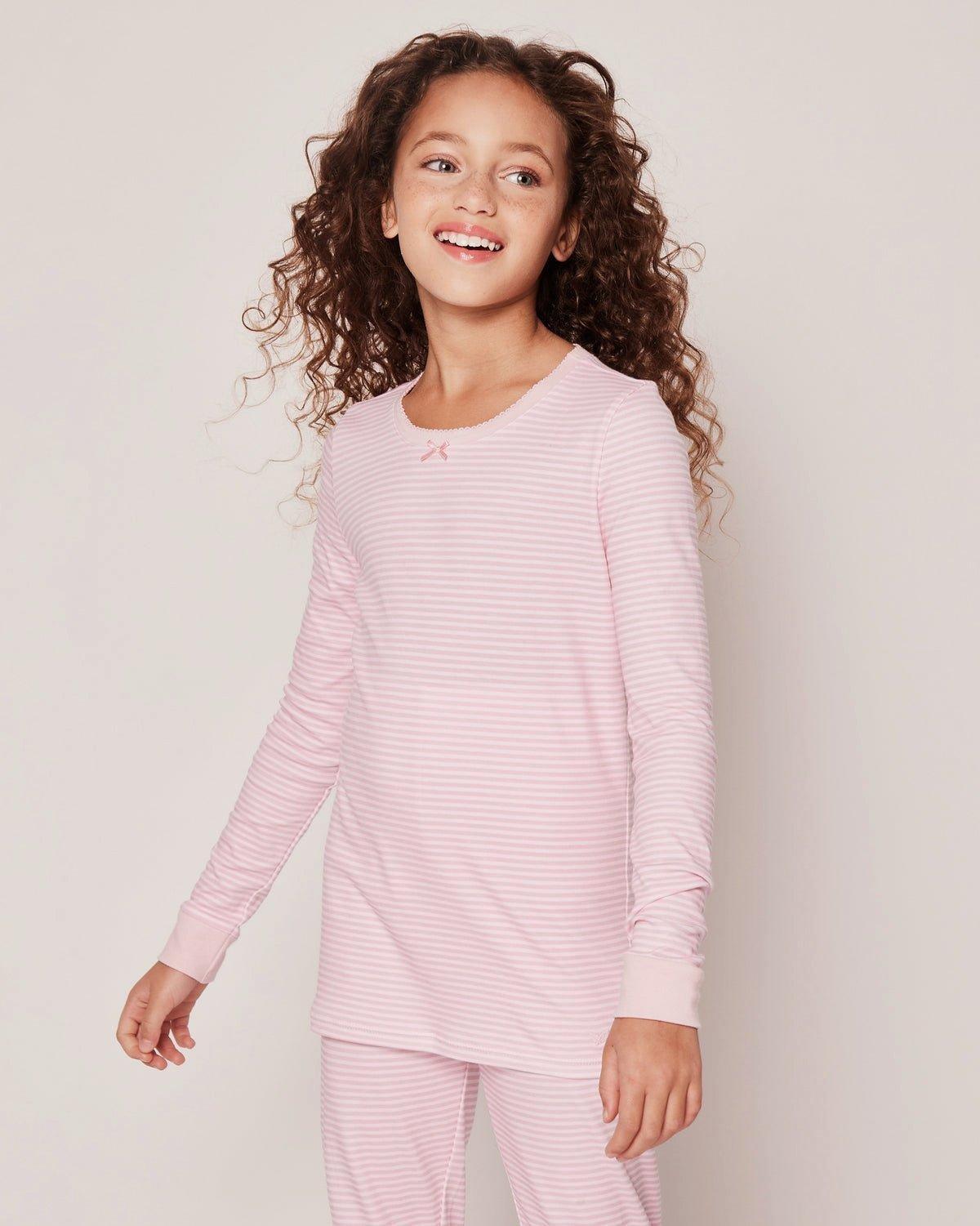 Kid's Pima Snug Fit Pajama Set in Pink Stripes image number 2
