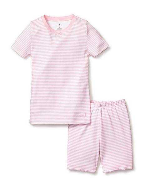 Kid's Pima Snug Fit Pajama Short Set in Pink Stripes