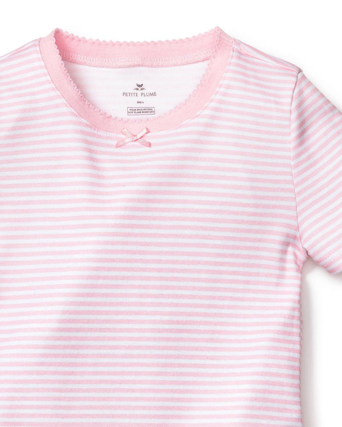 Kid's Pima Snug Fit Pajama Short Set in Pink Stripes image number 3
