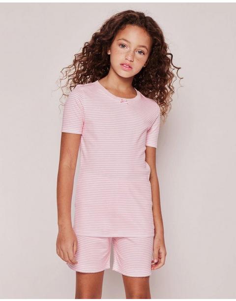 Kid's Pima Snug Fit Pajama Short Set in Pink Stripes