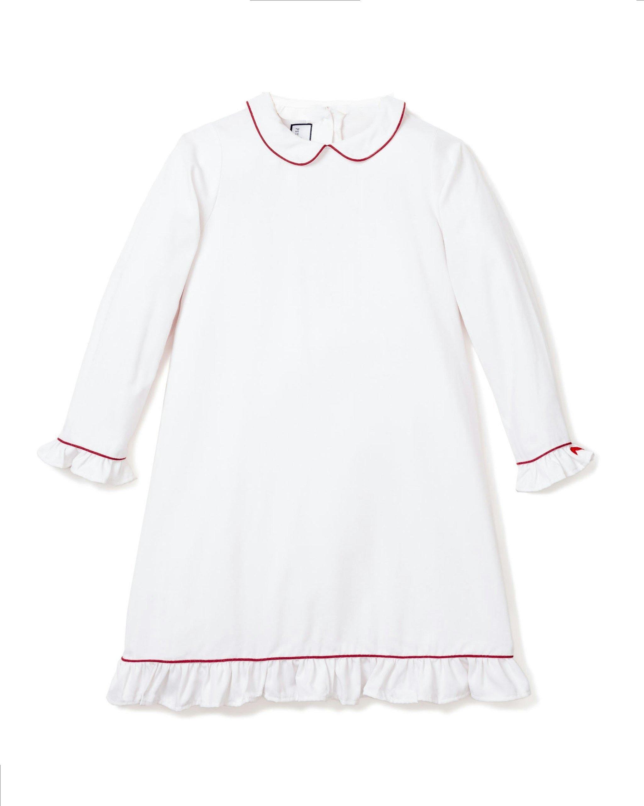 White Sophia Nightgown With Red Piping