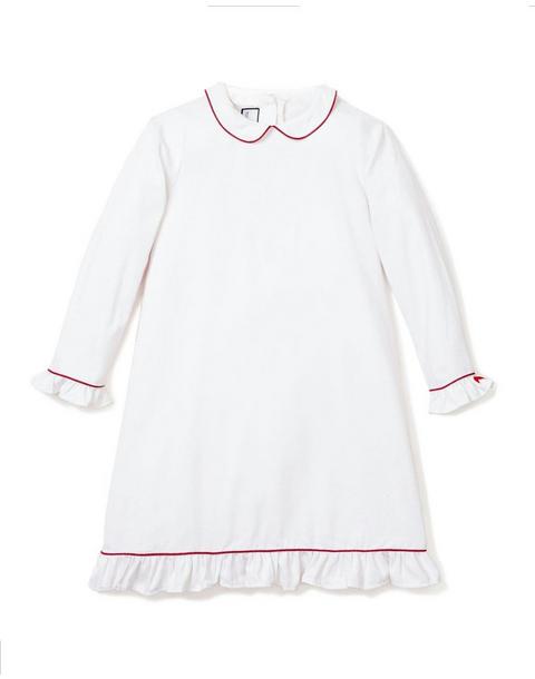 White Sophia Nightgown With Red Piping