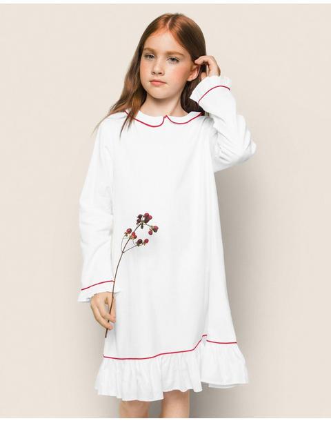 White Sophia Nightgown With Red Piping