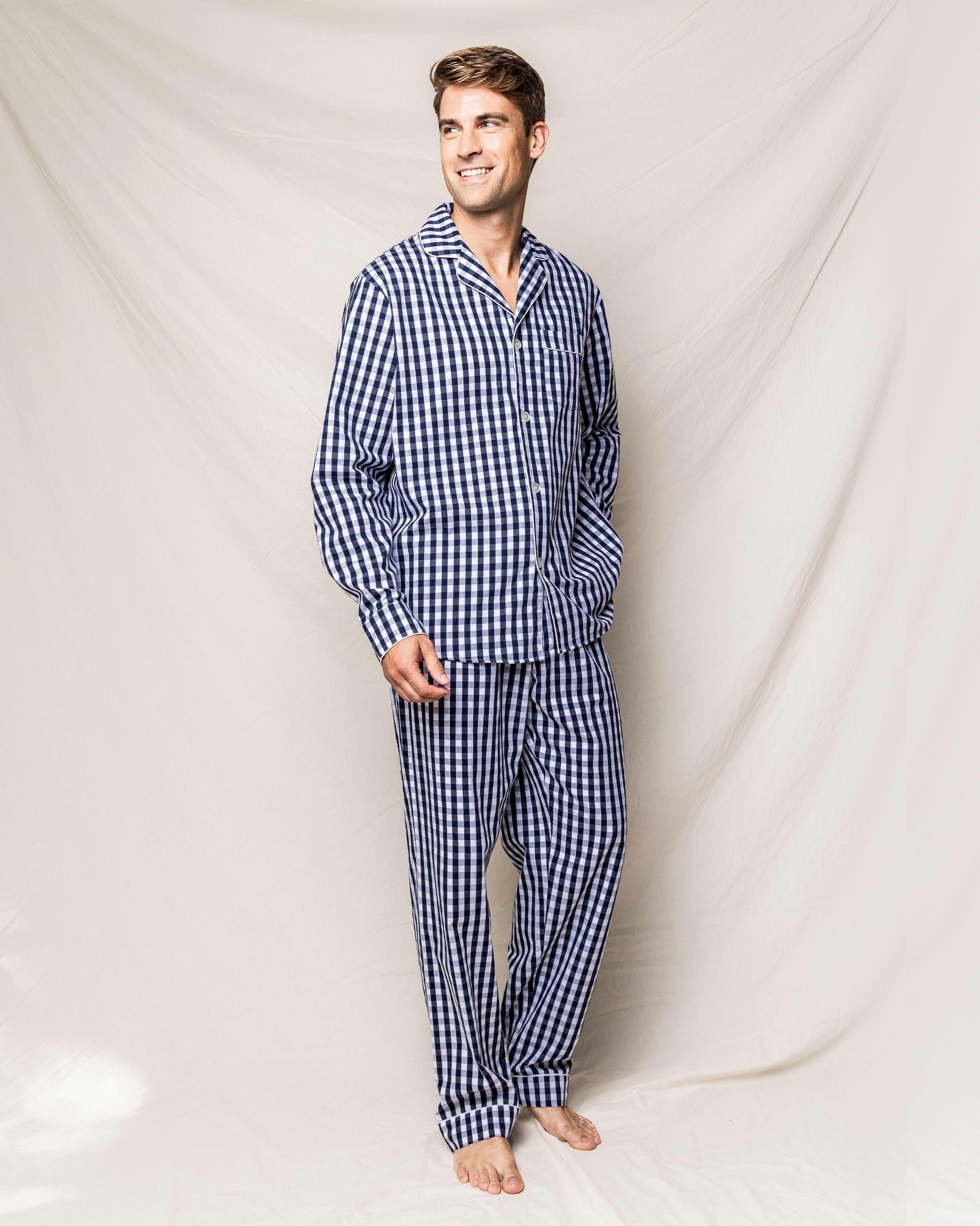 Men's Navy Gingham Twill Pajamas image number 1