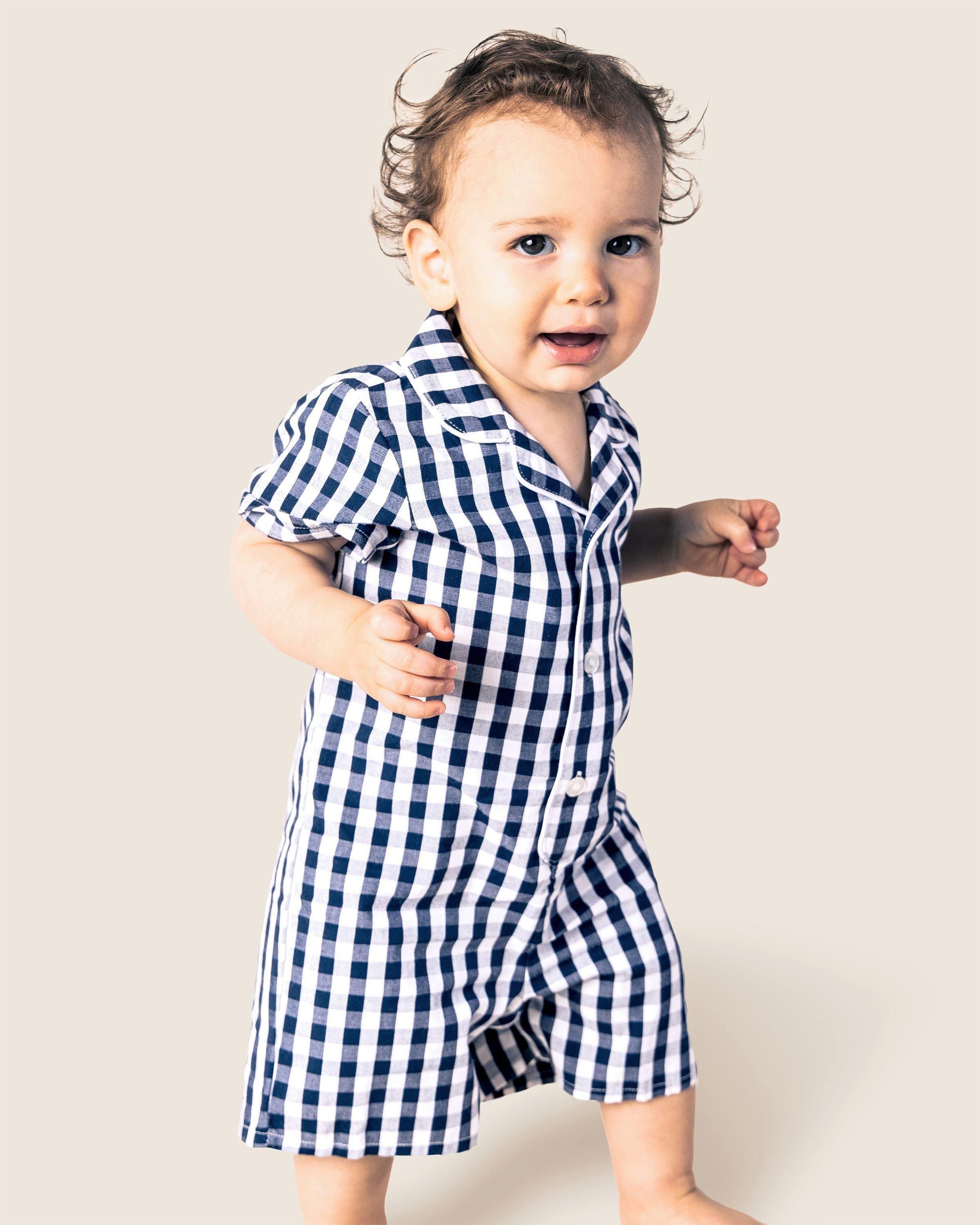 Navy Gingham Romper
