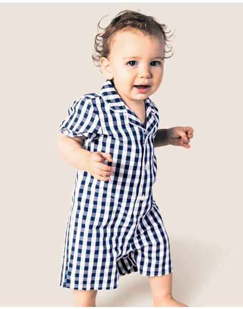 Navy Gingham Romper