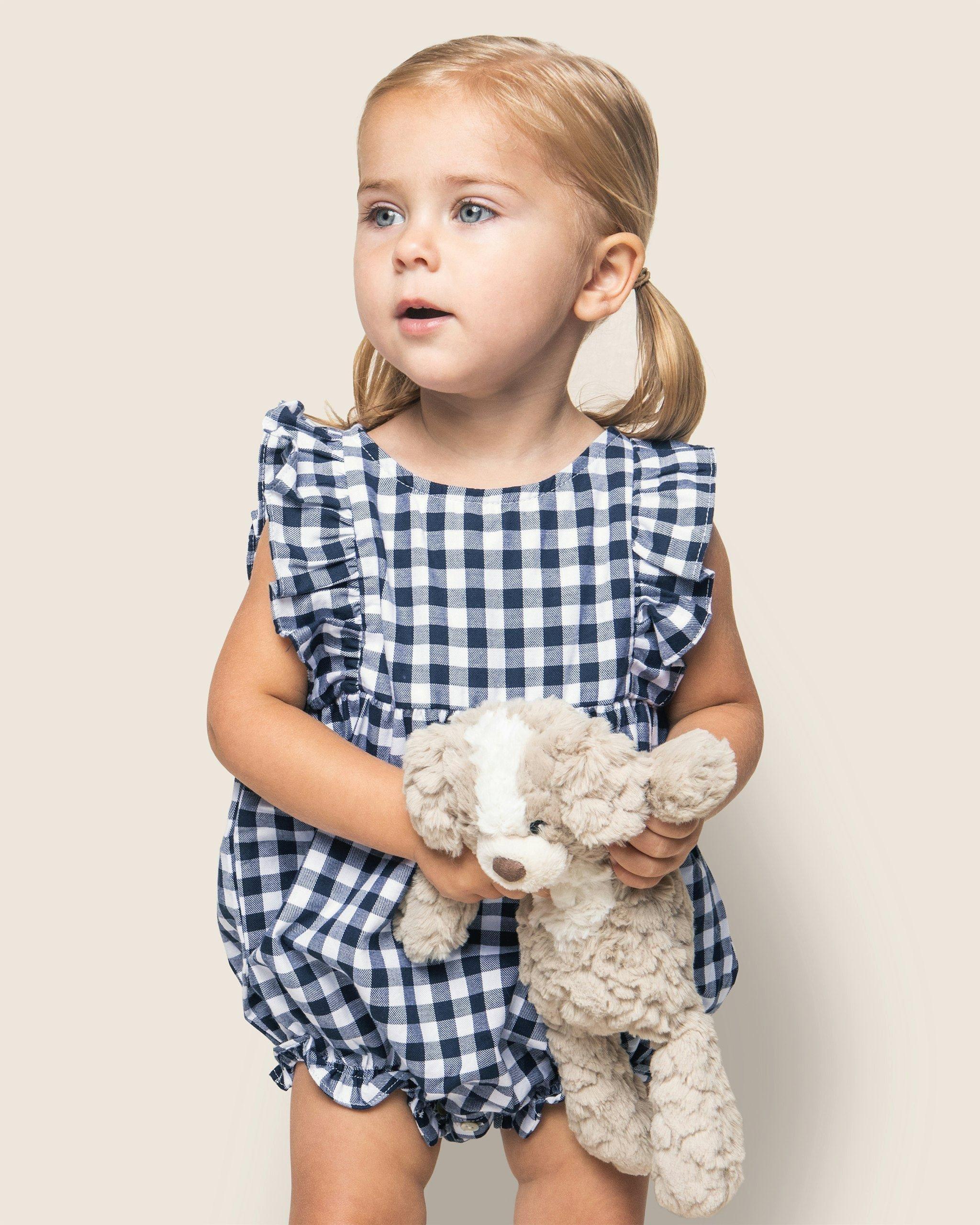 Navy Gingham Ruffled Romper image number 2