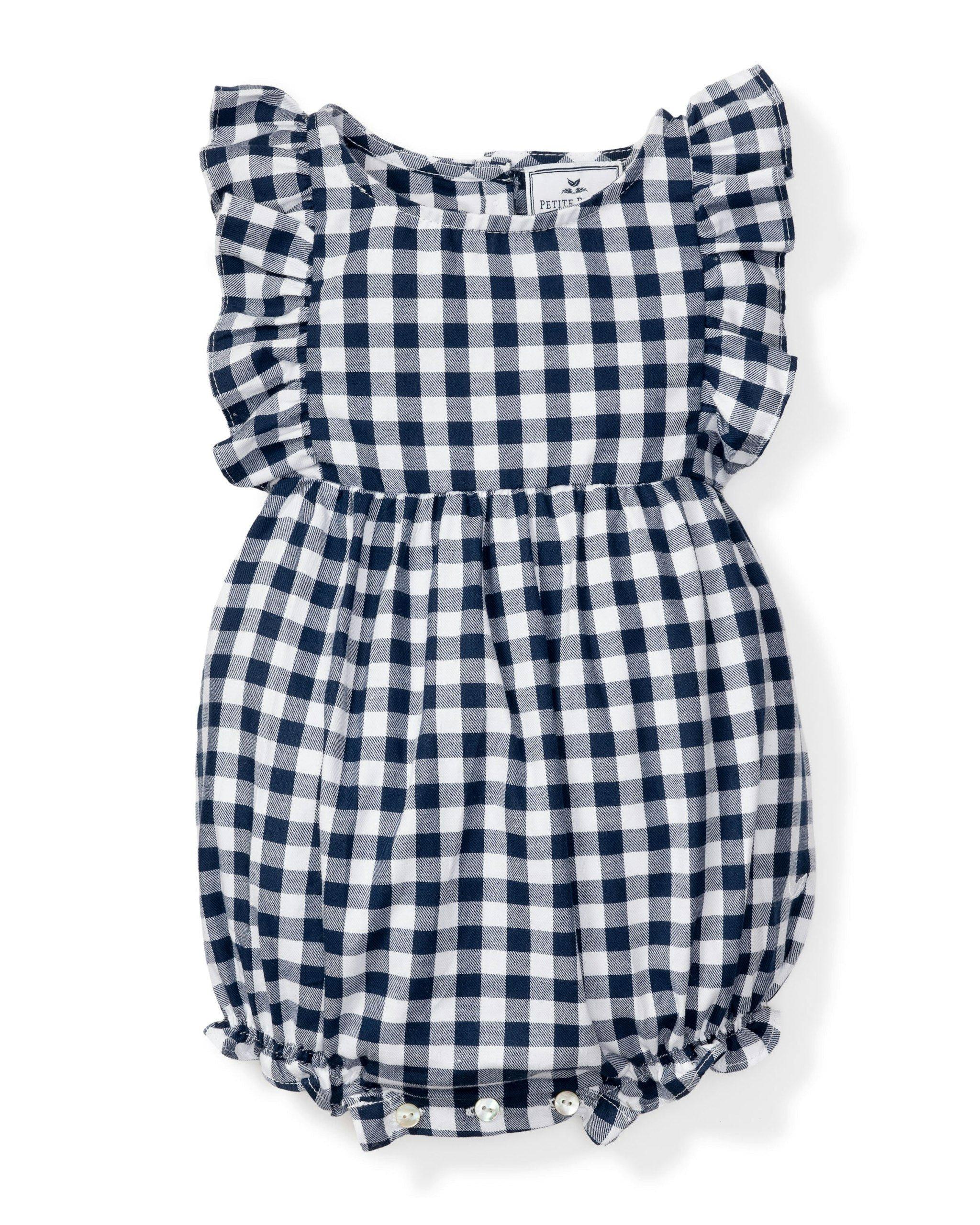 Navy Gingham Ruffled Romper image number 1