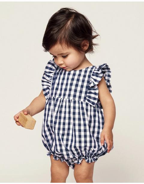 Navy Gingham Ruffled Romper