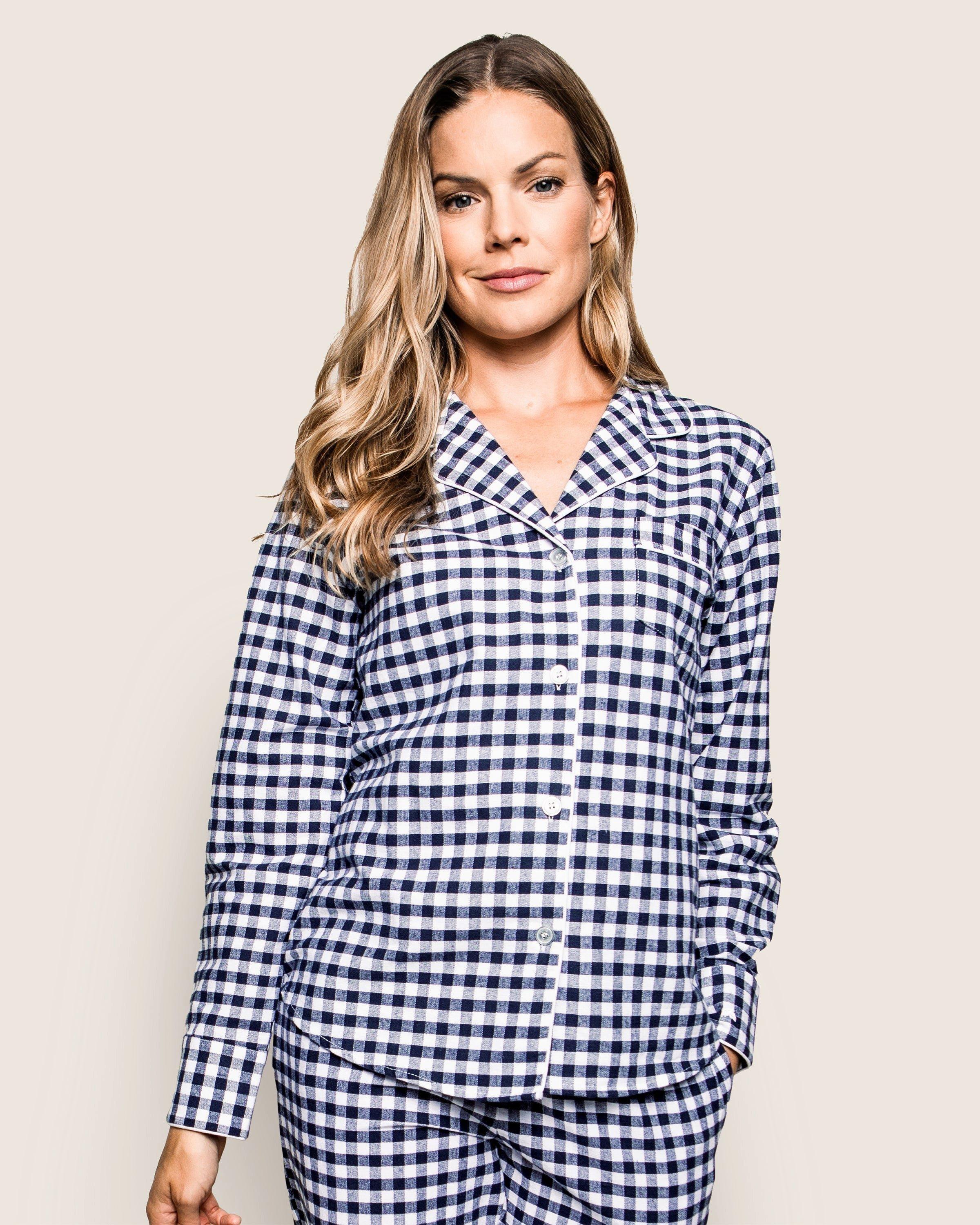 Women's Navy Gingham Twill Pajamas image number 1
