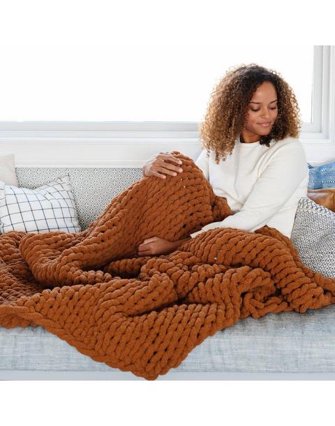 Chunky Knit Large Throw Blanket Ginger