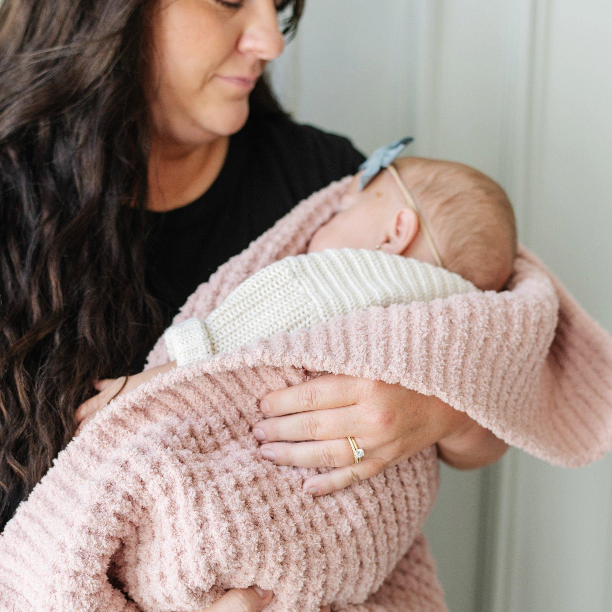 Waffle Knit Blanket in Rosette
