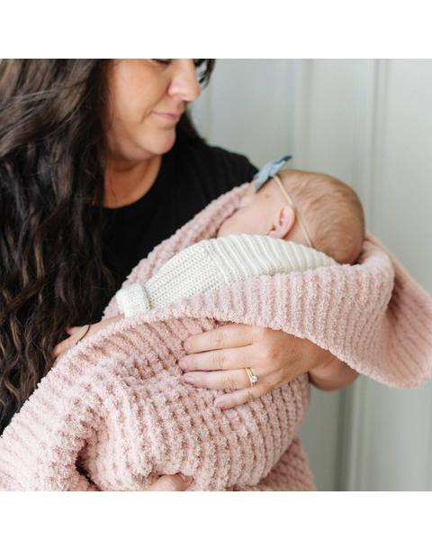 Waffle Knit Blanket in Rosette