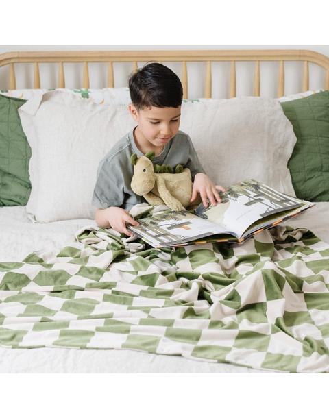 Minky Stretch Blanket in Olive Checkered