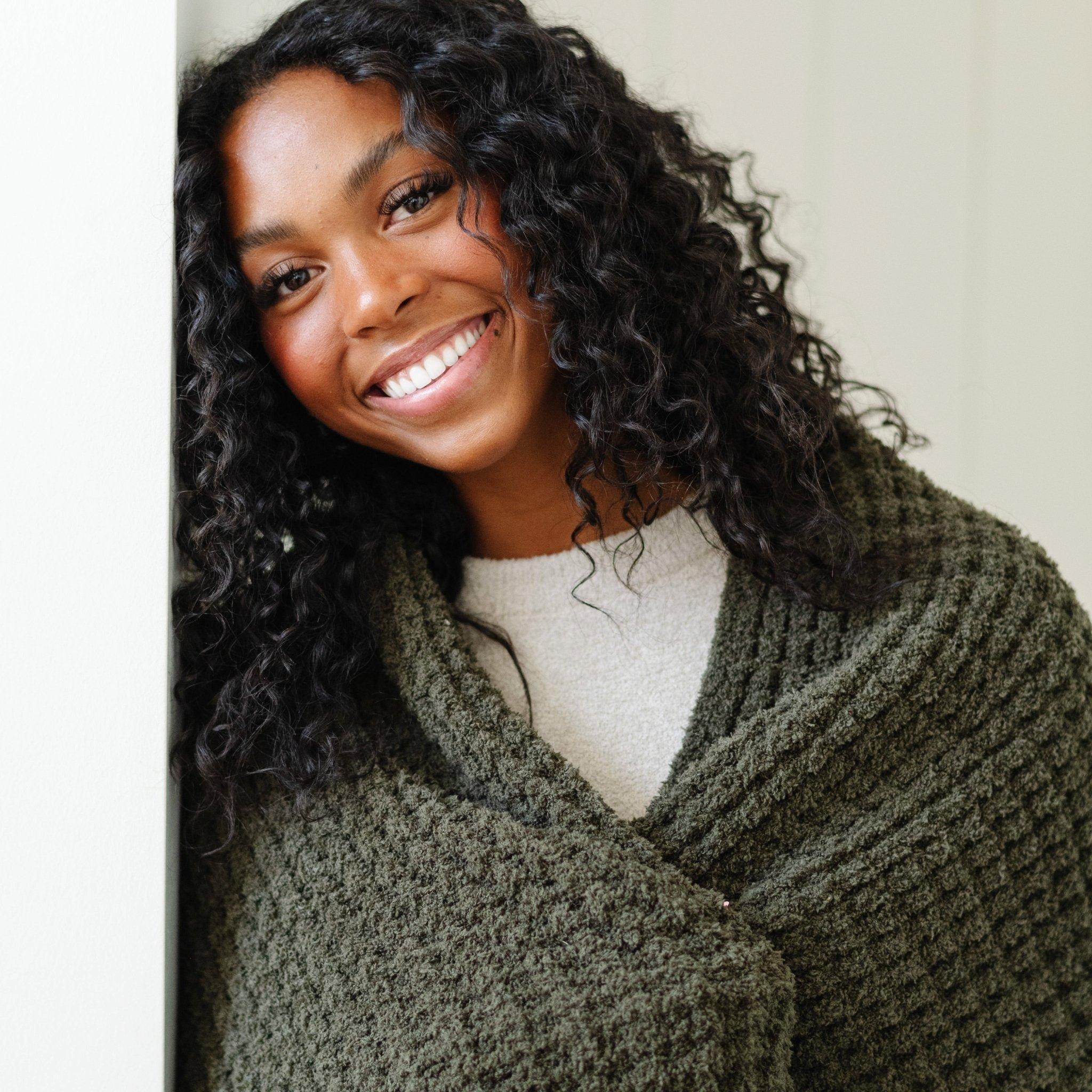 Waffle Knit Blanket in Thyme image number 2