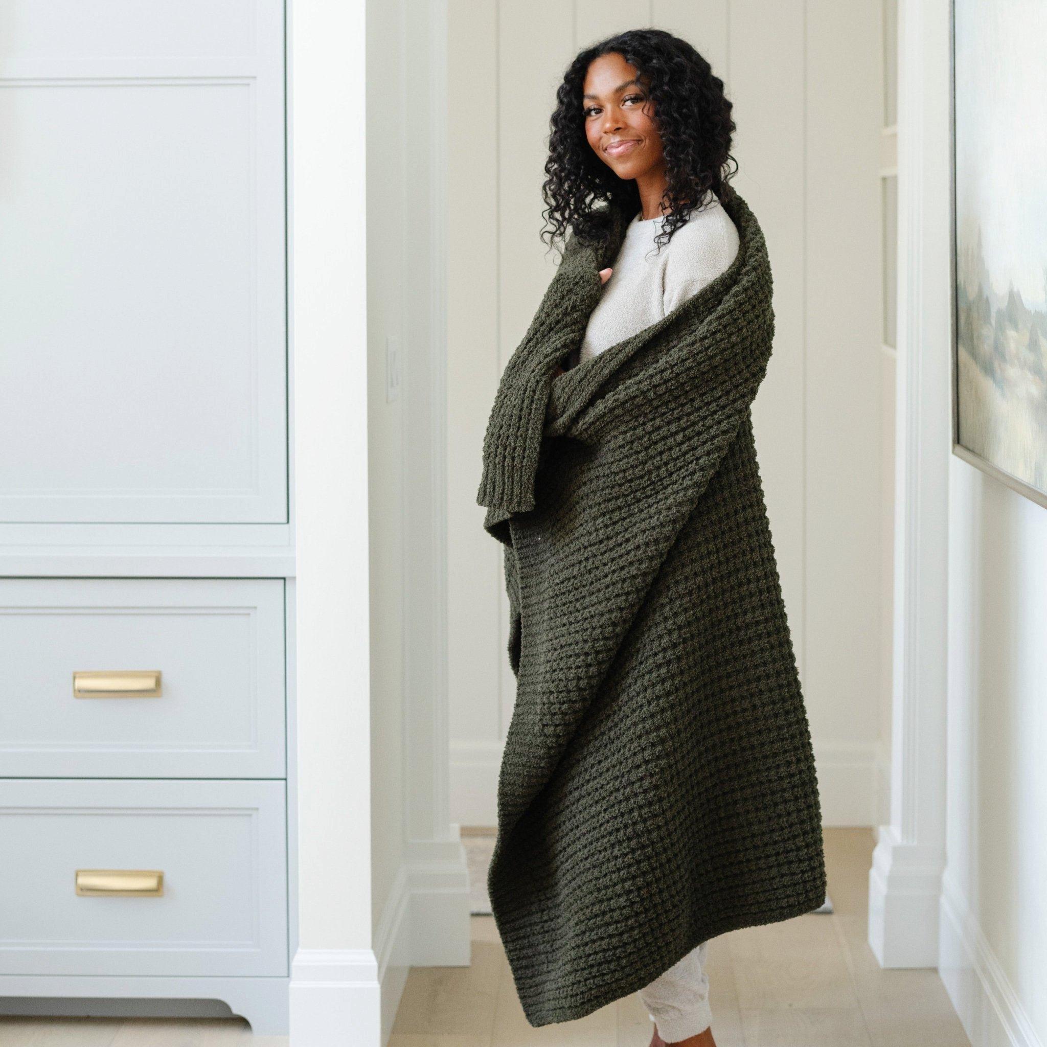 Waffle Knit Blanket in Thyme image number 1
