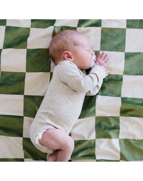 Minky Stretch Receiving Blanket in Olive Checkered