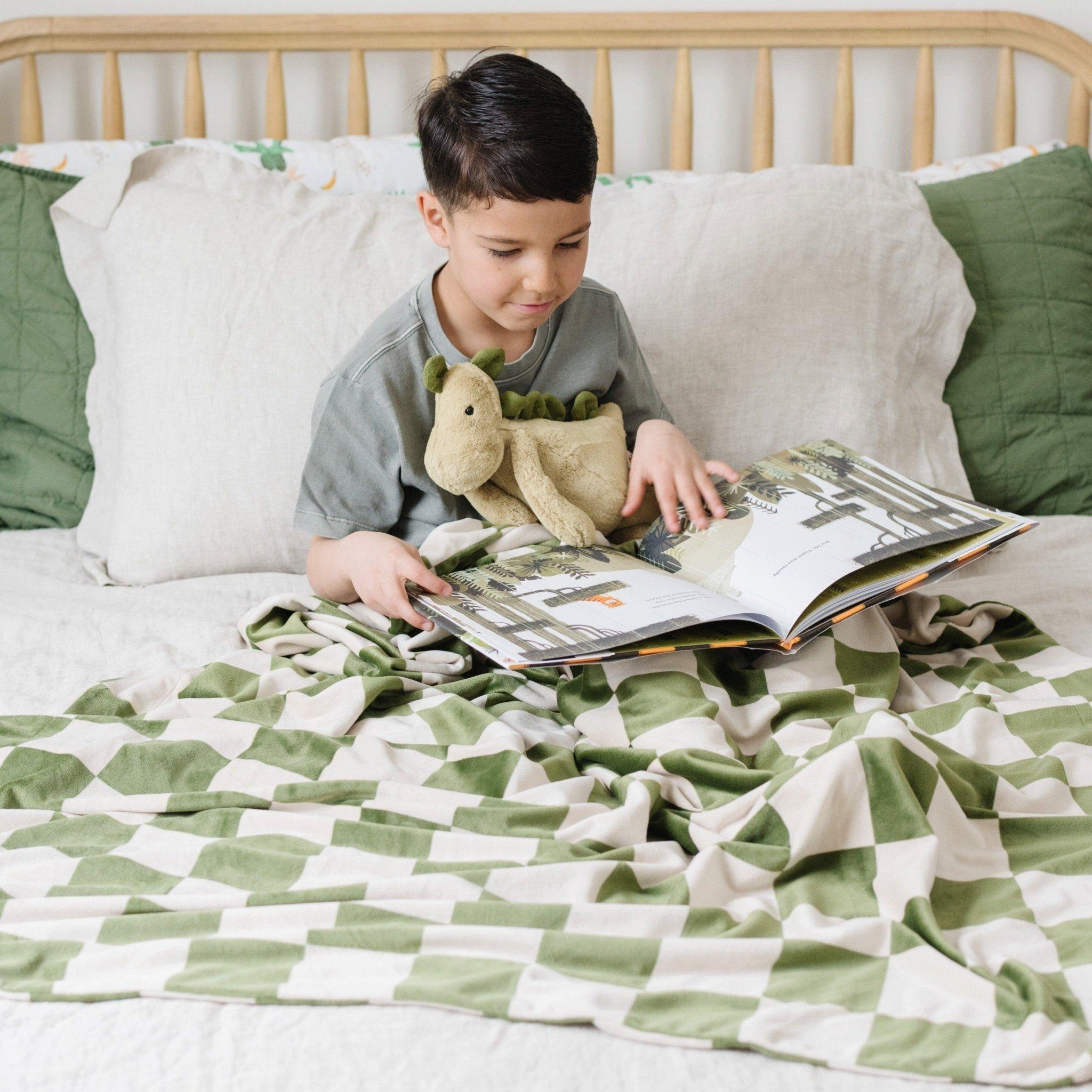 Minky Stretch Receiving Blanket in Olive Checkered image number 1