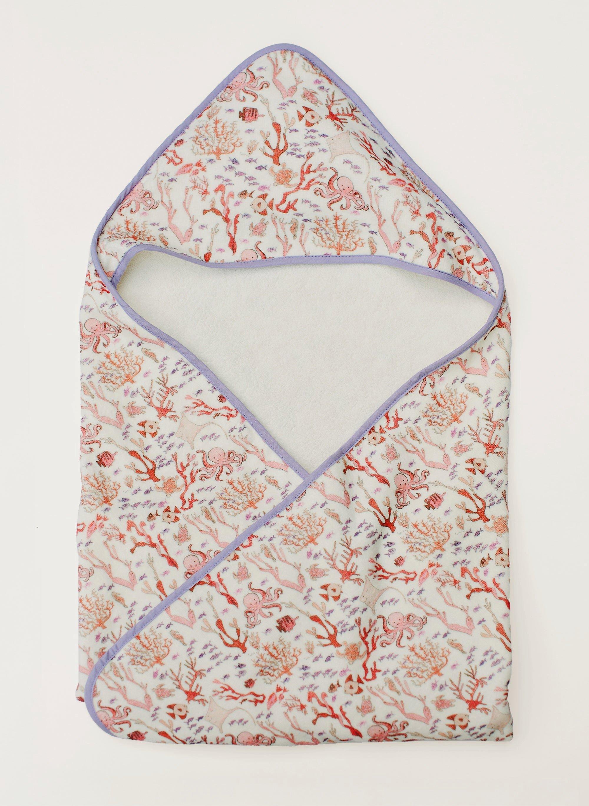 Rosy Coral Reef Hooded Bath Towel