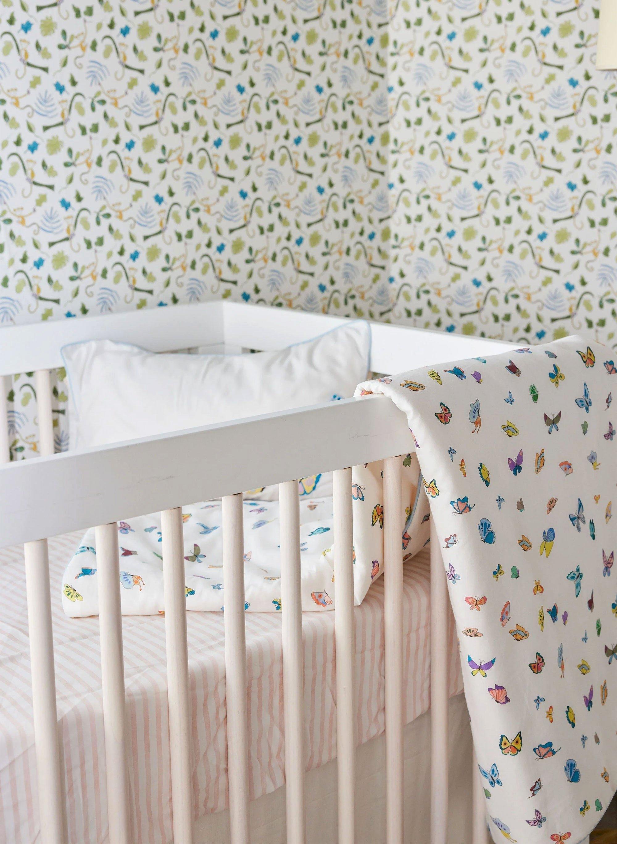 Pink & White Striped Crib Sheet image number 1