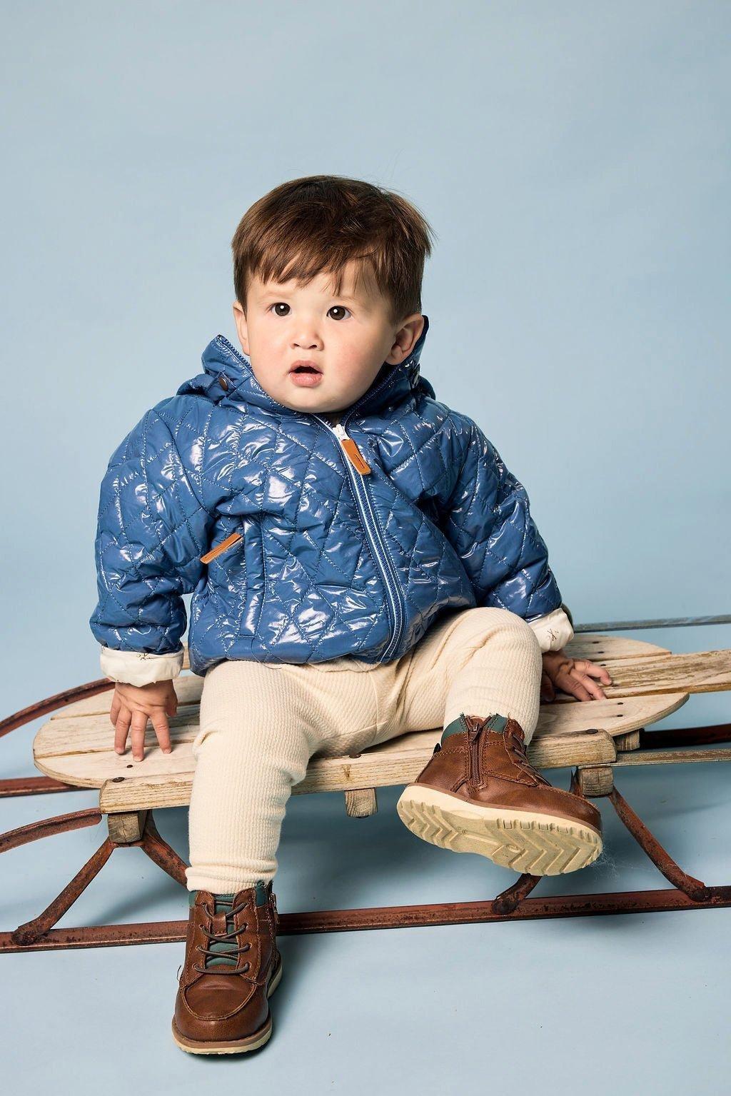 Shiny Mountain Blue Quilted Puffer Coat image number 2