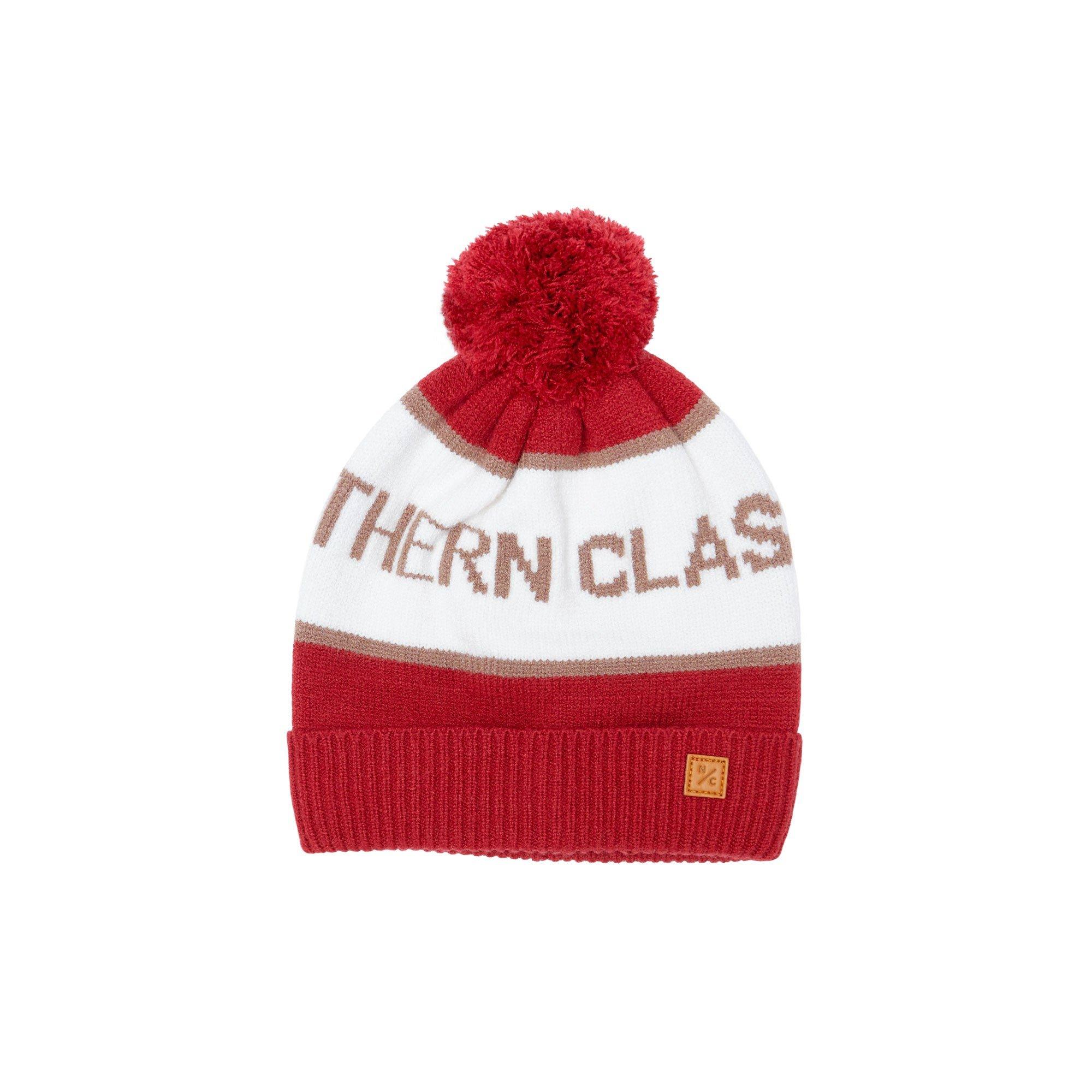 Knit Pom Hat in Heritage Red and Winter White