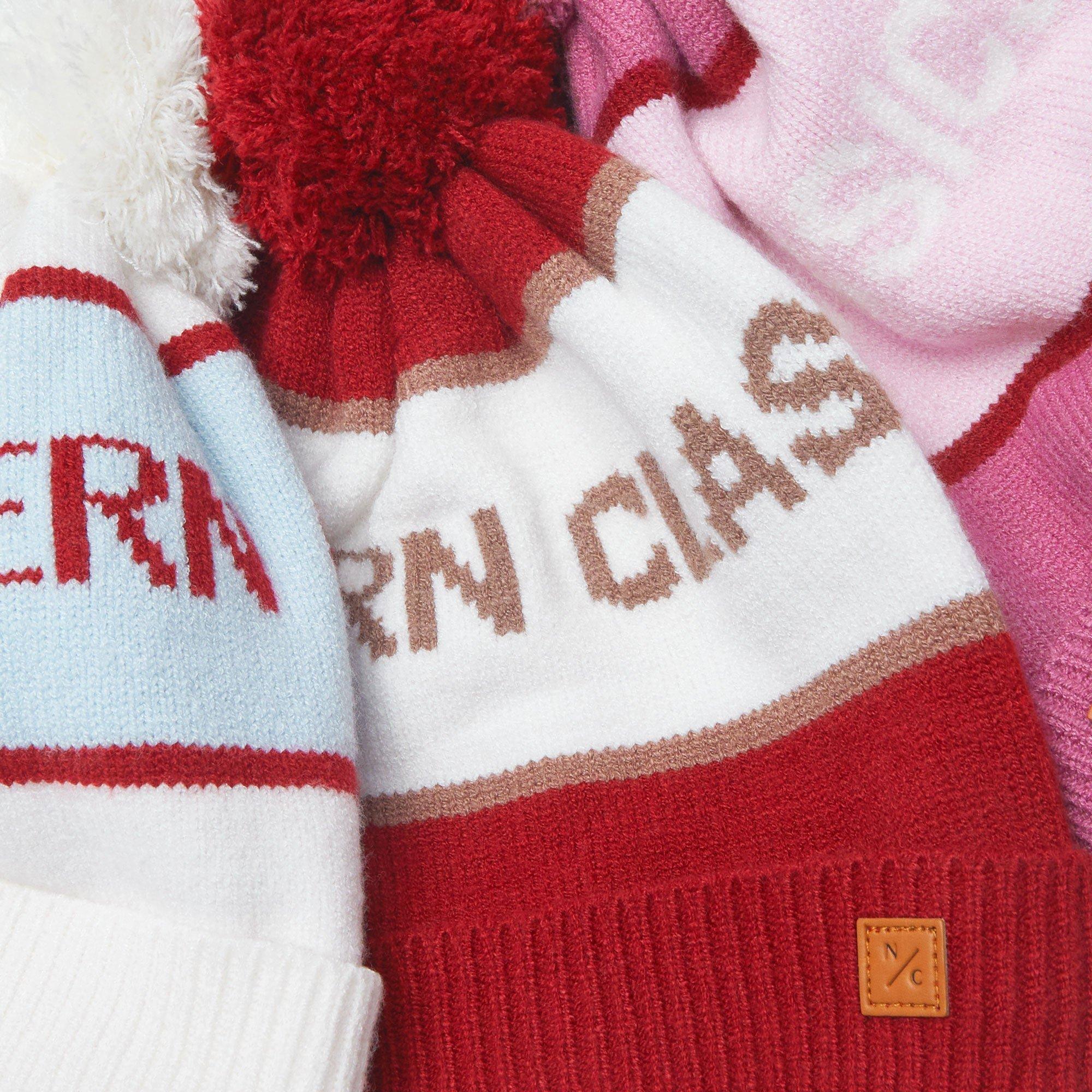 Knit Pom Hat in Heritage Red and Winter White image number 2
