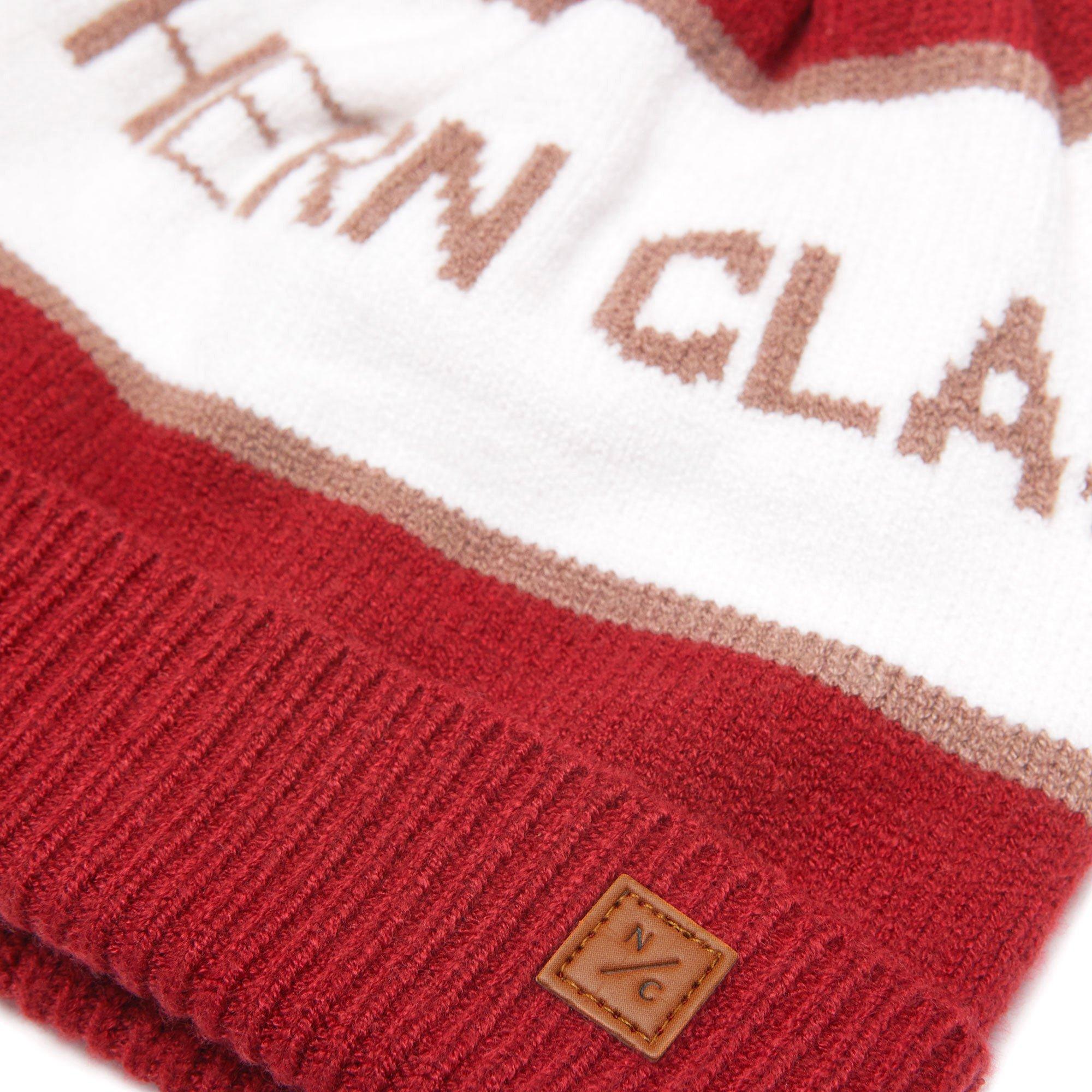 Knit Pom Hat in Heritage Red and Winter White image number 1