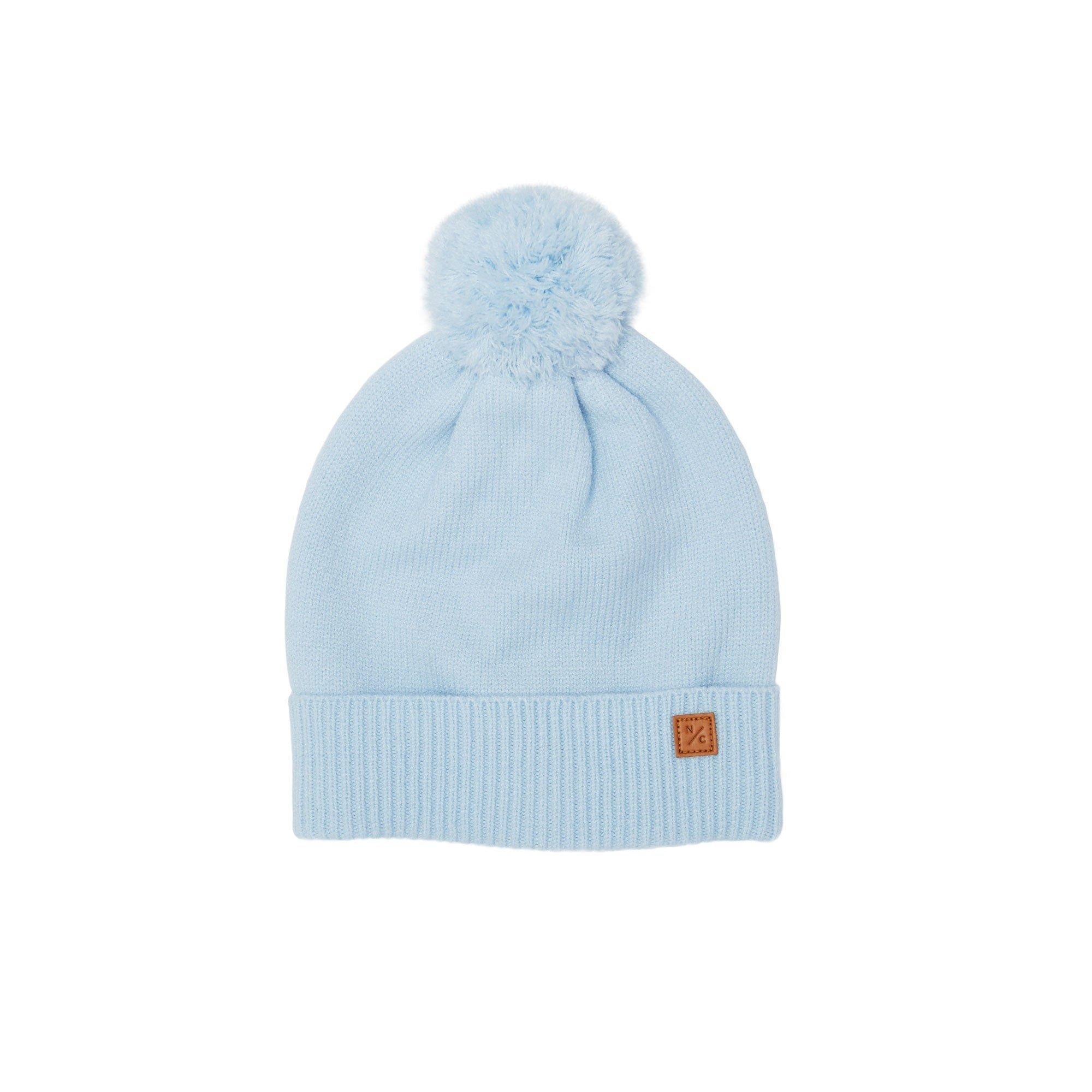 Cloud Blue Knit Winter Hat with Knit Pom