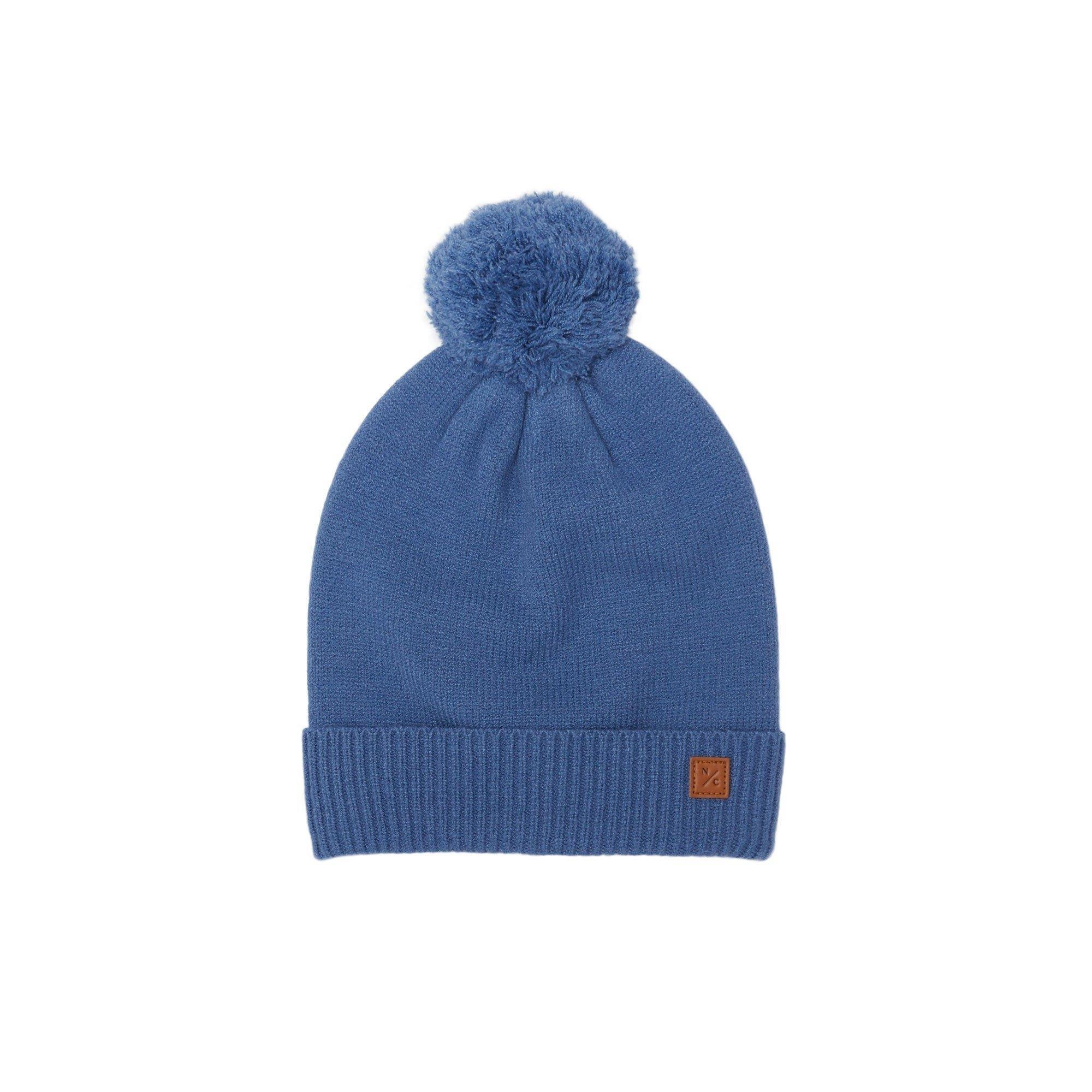Mountain Blue Knit Winter Hat with Knit Pom
