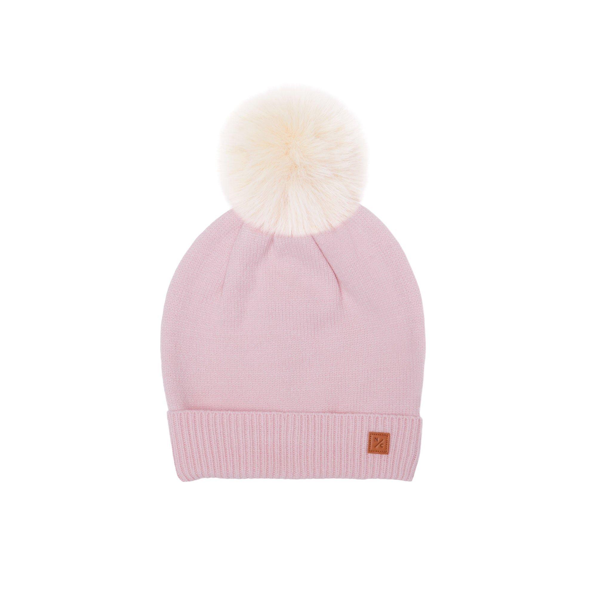 Ballerina Pink Knit Winter Hat with Faux Fur Pom