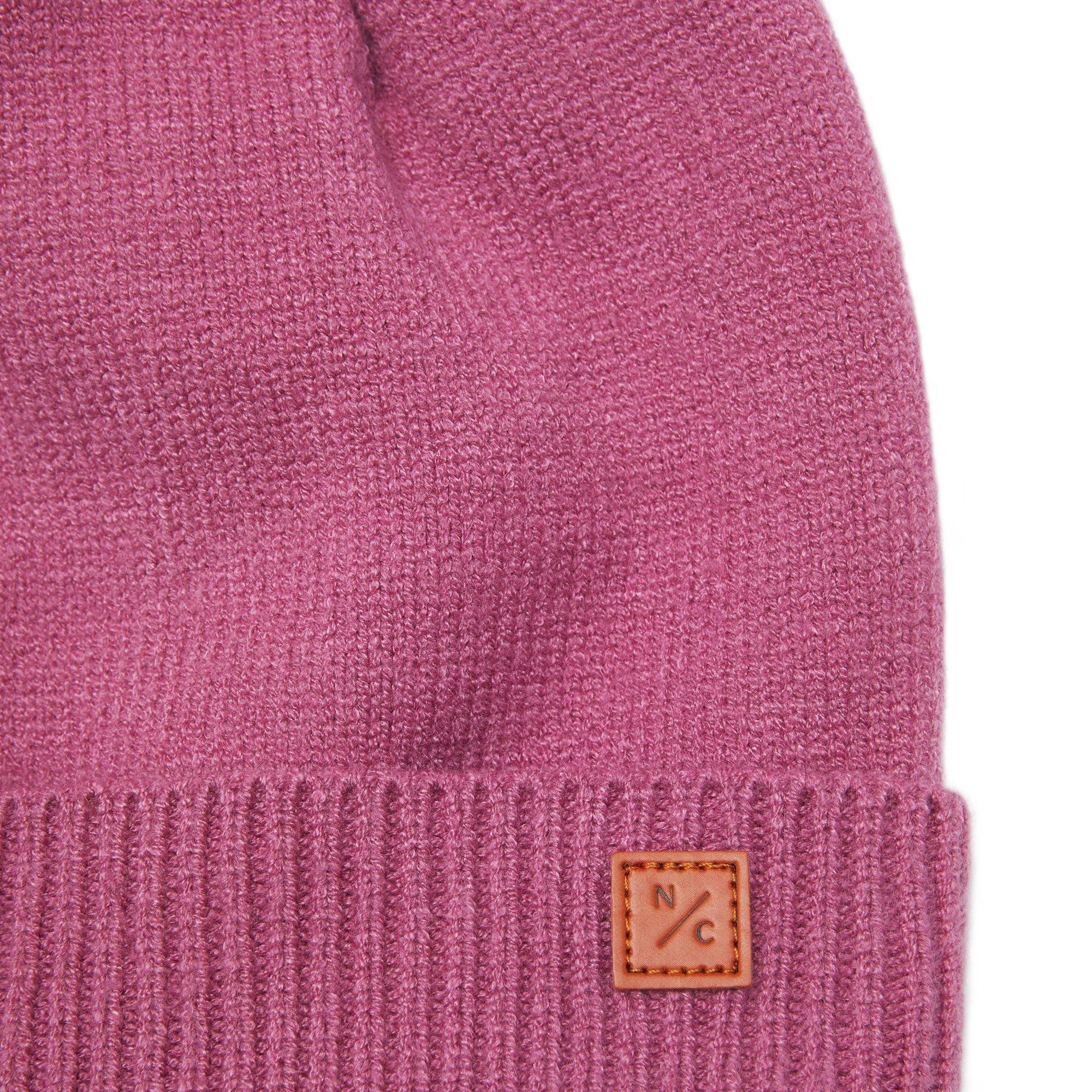 Rose Pink Knit Winter Hat with Faux Fur Pom image number 1