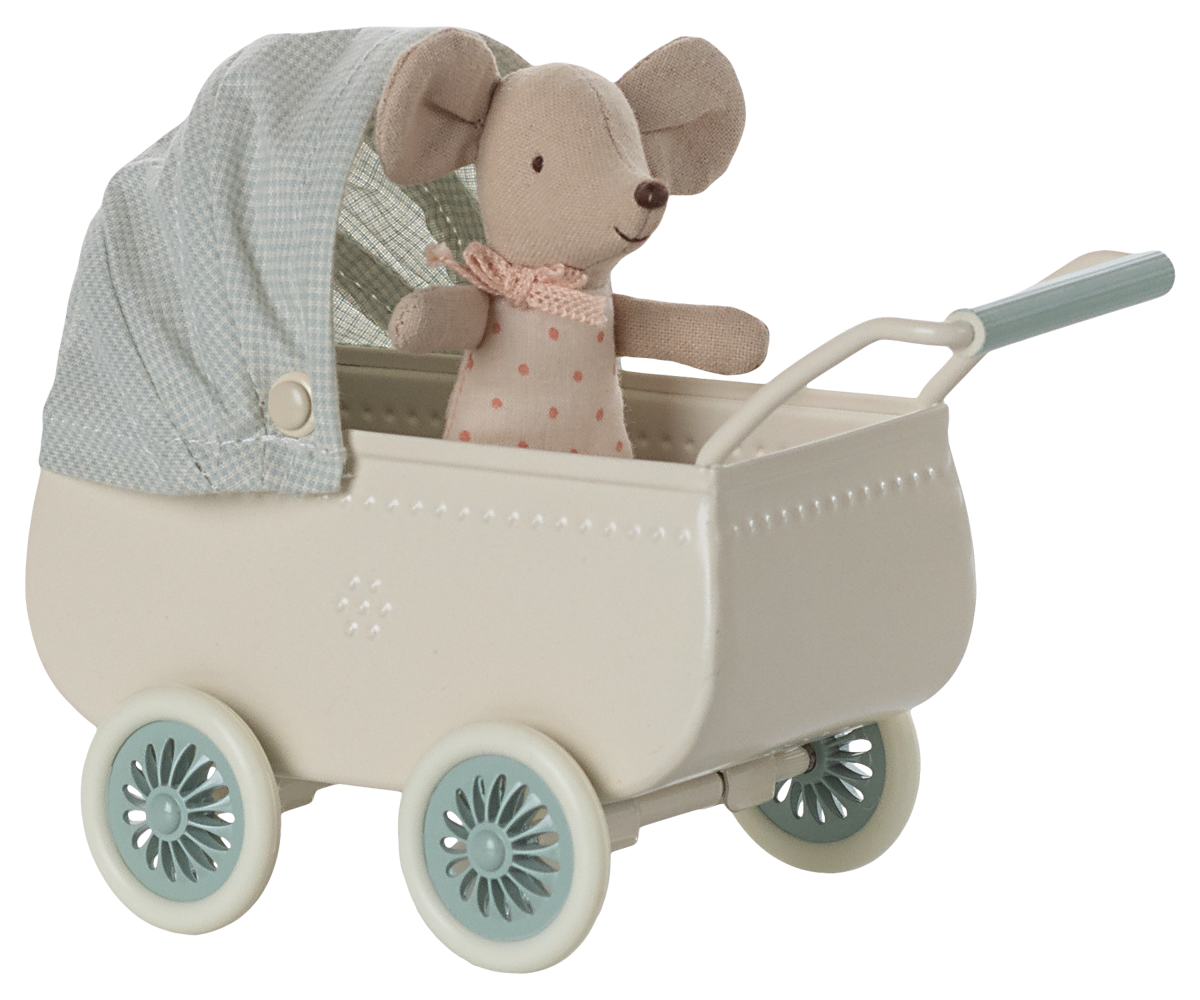 Pram with baby mouse - Mint